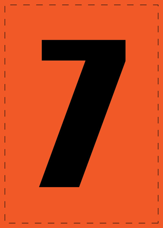 Klebebuchstaben und Zahlenaufkleber "7" schwarze Schrift orange Hintergrund  ES-NPVC-7