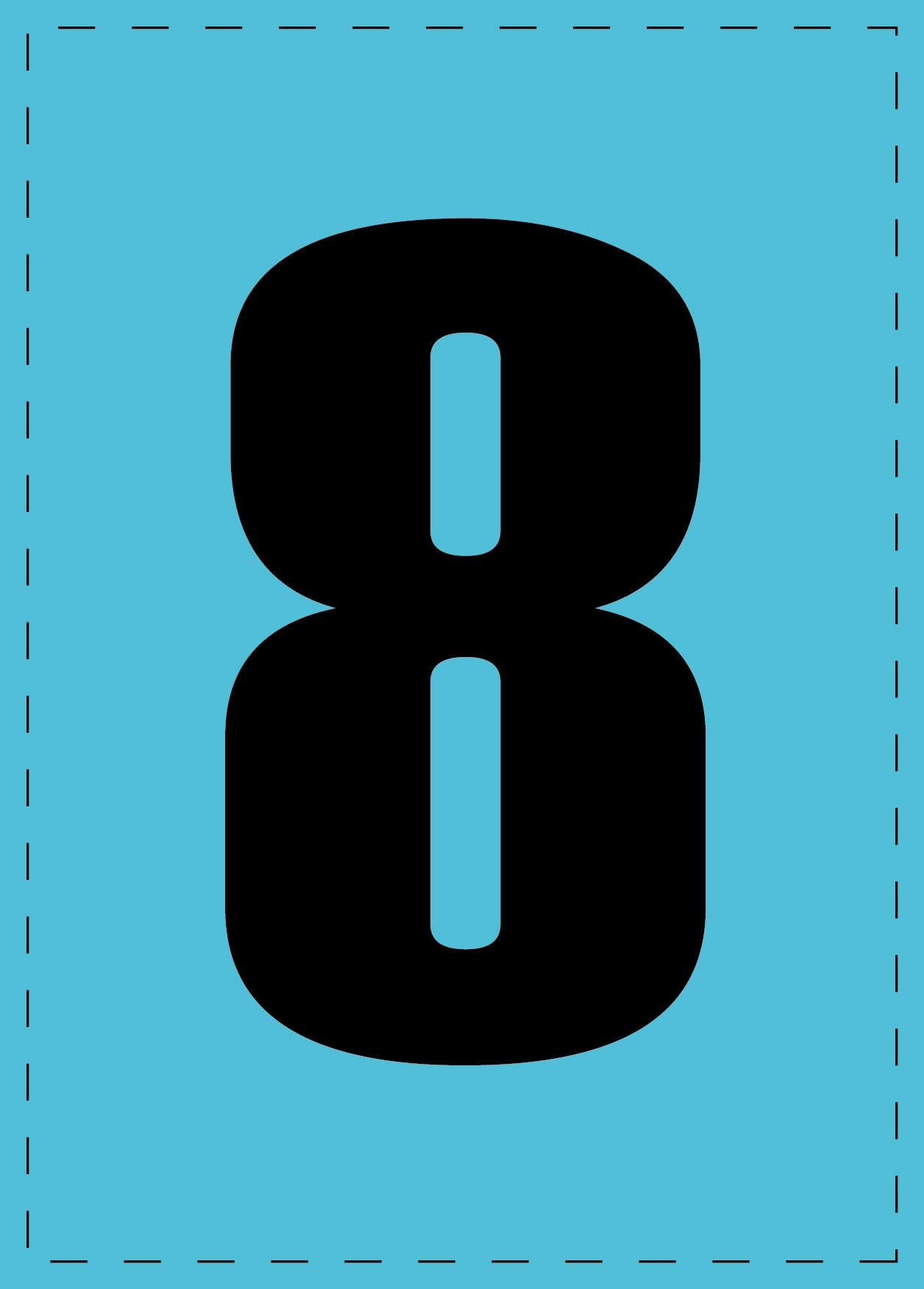Zahl 8 Klebebuchstaben und Zahlenaufkleber schwarze Schrift BLAU Hintergrund ES-NPVC-8-50