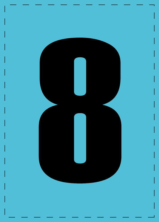 Buchstabe 8 Klebebuchstaben und Zahlenaufkleber schwarze Schrift BLAU Hintergrund  ES-NPVC-8-50