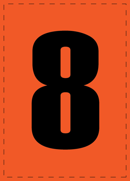 Klebebuchstaben und Zahlenaufkleber "8" schwarze Schrift orange Hintergrund  ES-NPVC-8