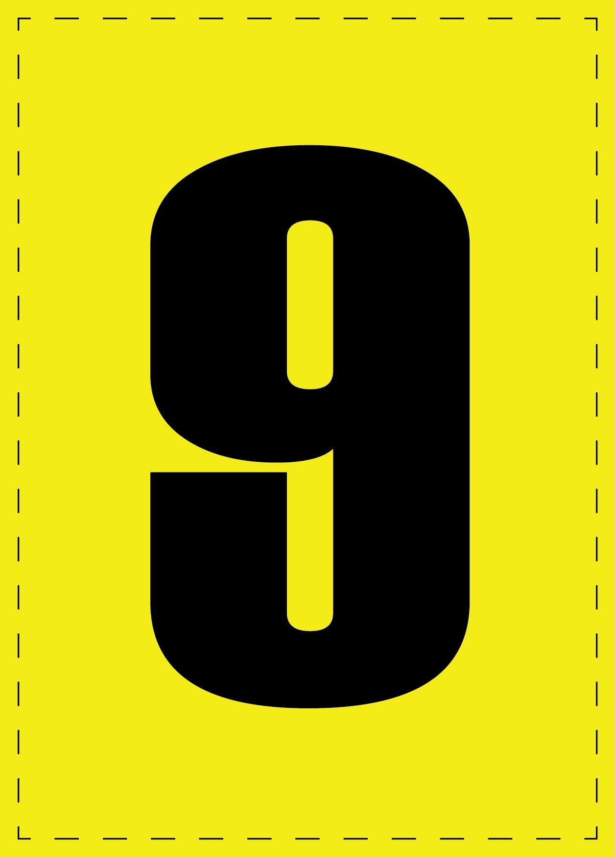 Zahl 9 Klebebuchstaben und Zahlenaufkleber schwarze Schrift gelber Hintergrund ES-BGPVC-9-3