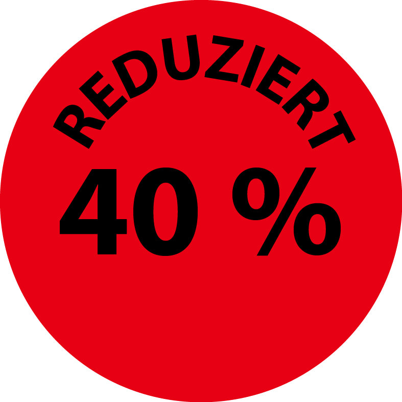 1000 Promotionsaufkleber Angebotsaufkleber Sonderangebotsaufkleber "Reduziert 40%" 2-10 cm aus Papier und Plastik ES-PR-3040