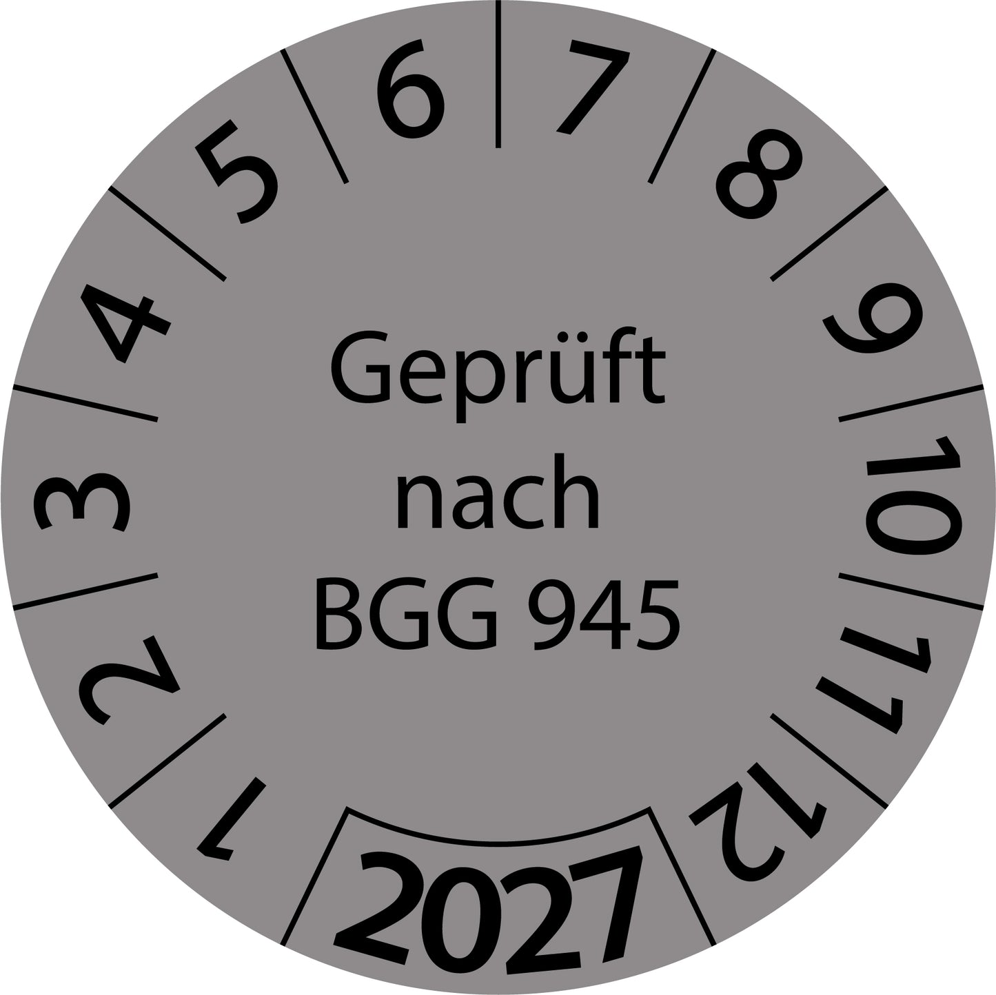 Einjahresprüfetiketten, Geprüft nach BGG 945, Startjahr: 2027 aus Papier oder Plastik