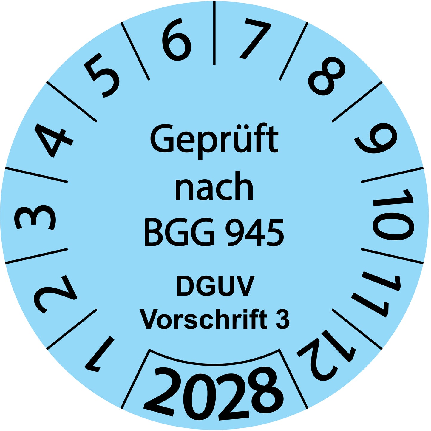 Einjahresprüfetiketten, Geprüft nach BGG 945, DGUV Vorschrift 3, Startjahr: 2028 aus Papier oder Plastik