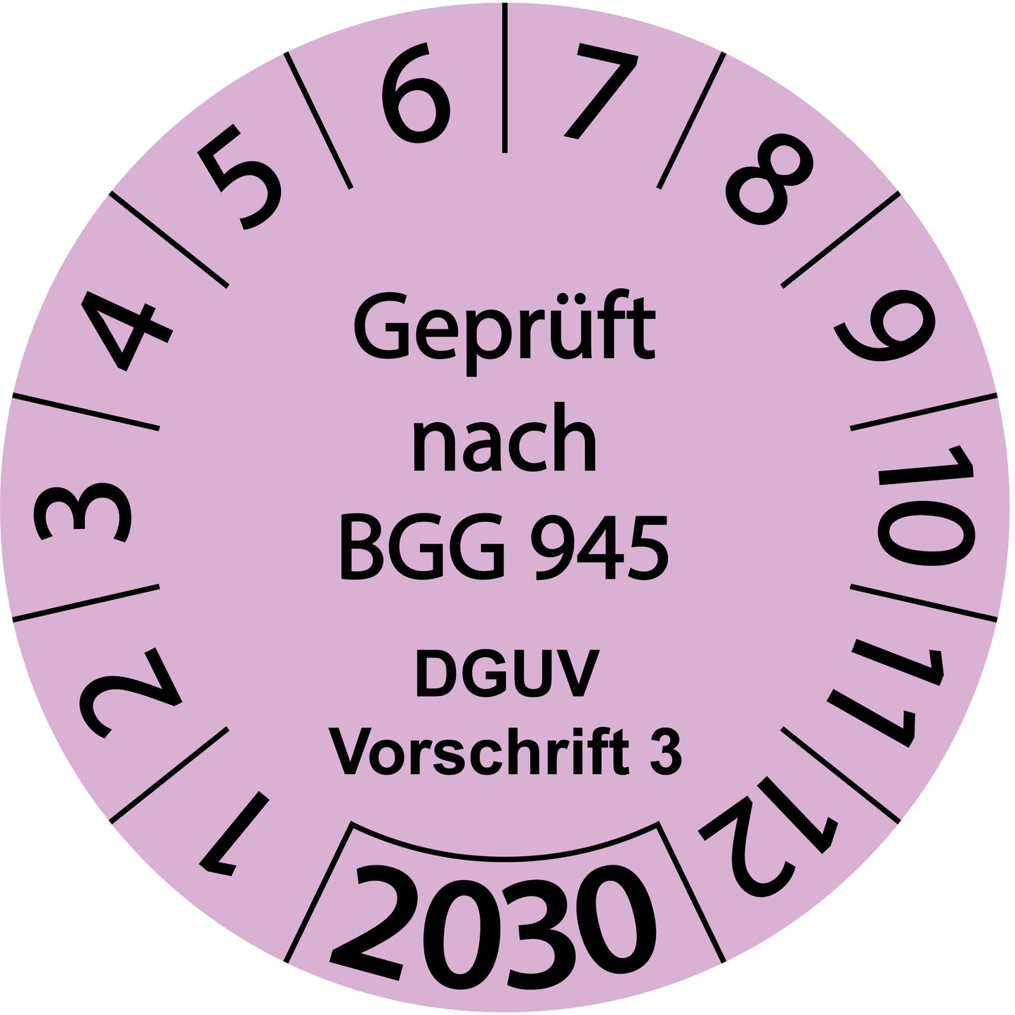 Einjahresprüfetiketten, Geprüft nach BGG 945, DGUV Vorschrift 3, Startjahr: 2030 aus Papier oder Plastik