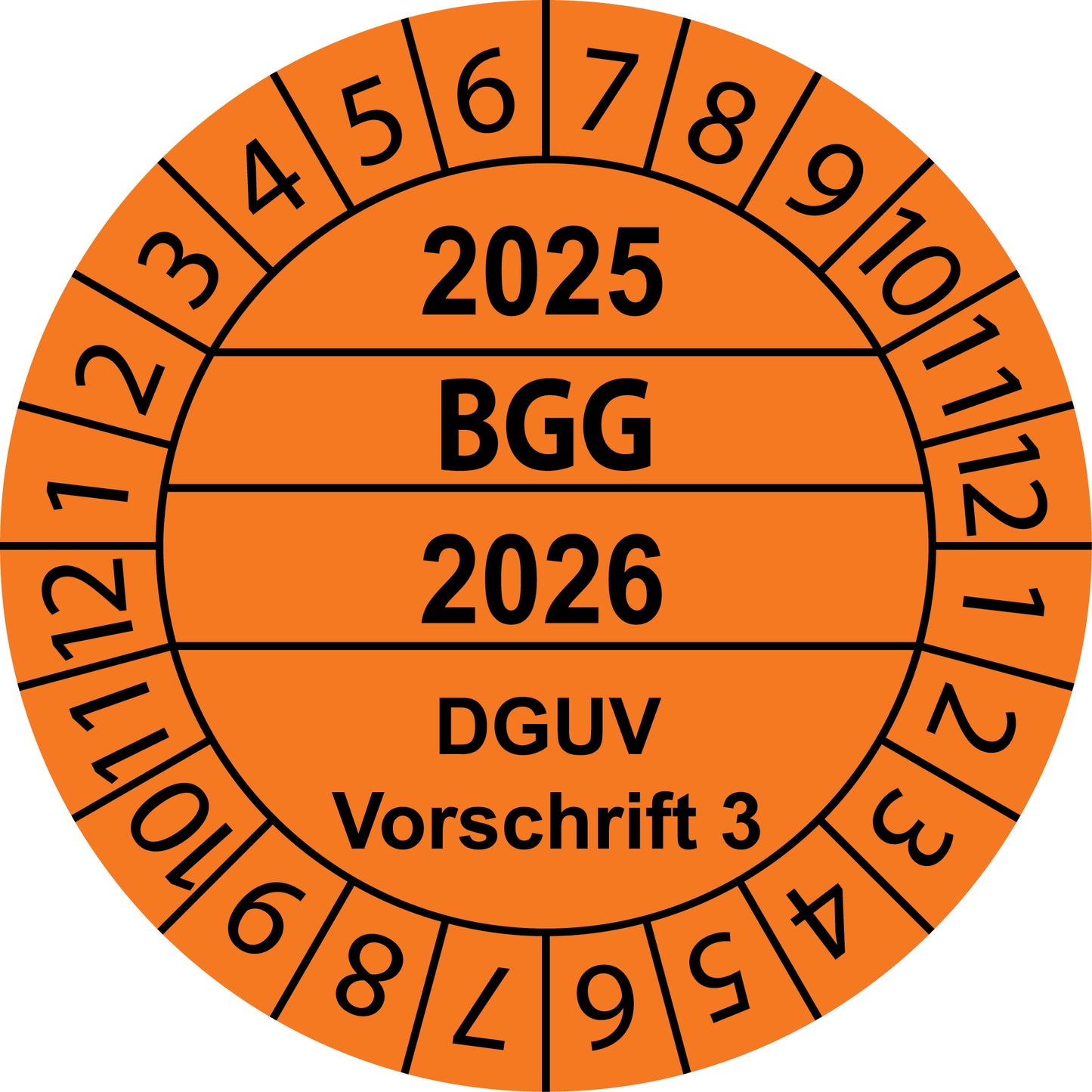 Mehrjahresprüfetiketten, BGG, DGUV Vorschrift 3, Startjahr: 2025 aus Papier oder Plastik