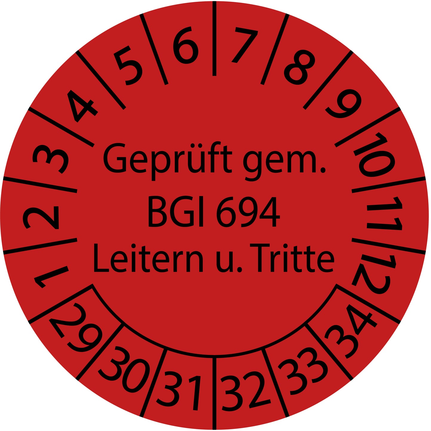 Mehrjahresprüfetiketten, Geprüft gem. BGI 694 Leitern u. Tritte, Startjahr: 2029 aus Papier oder Plastik