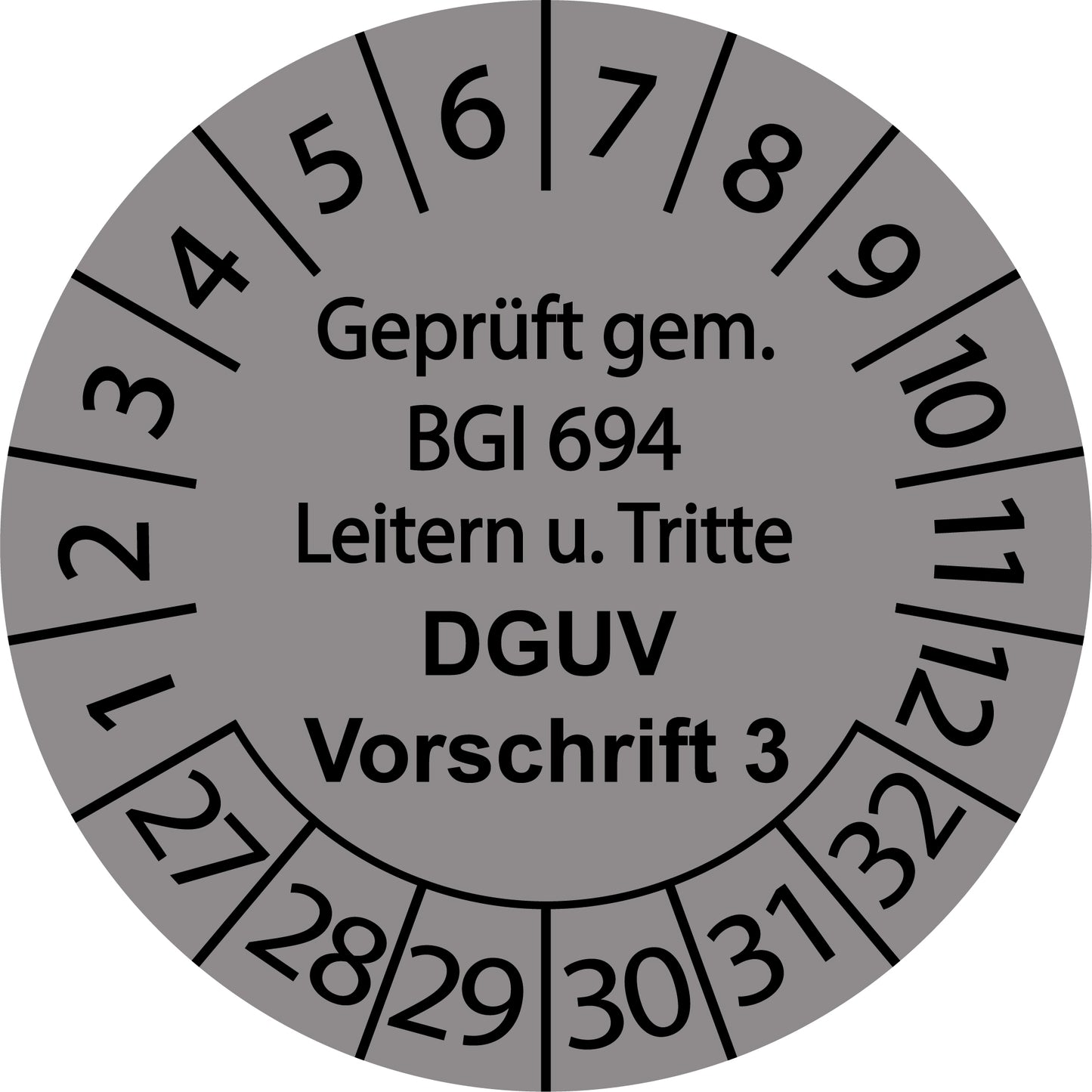 Mehrjahresprüfetiketten, Geprüft gem. BGI 694 Leitern u. Tritte, DGUV Vorschrift, Startjahr: 2027 aus Papier oder Plastik