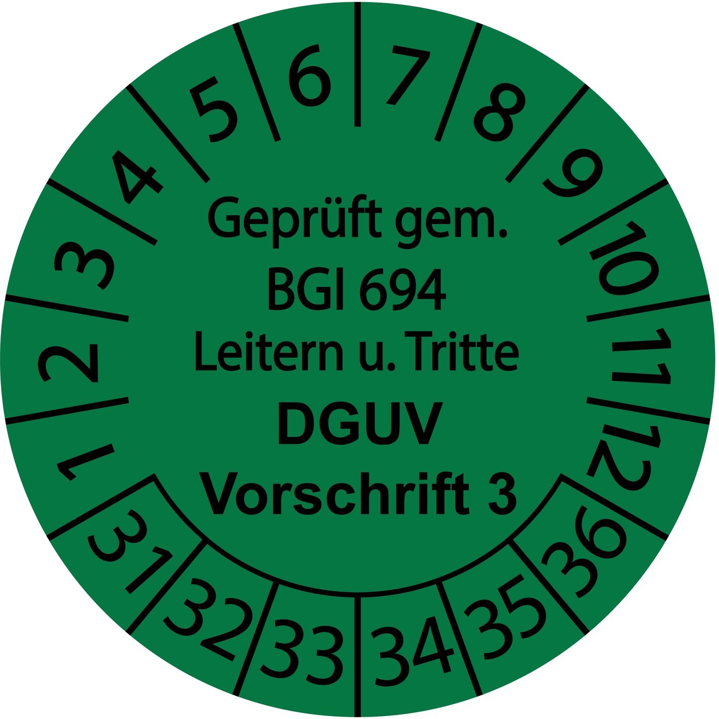 Mehrjahresprüfetiketten, Geprüft gem. BGI 694 Leitern u. Tritte, DGUV Vorschrift, Startjahr: 2031 aus Papier oder Plastik