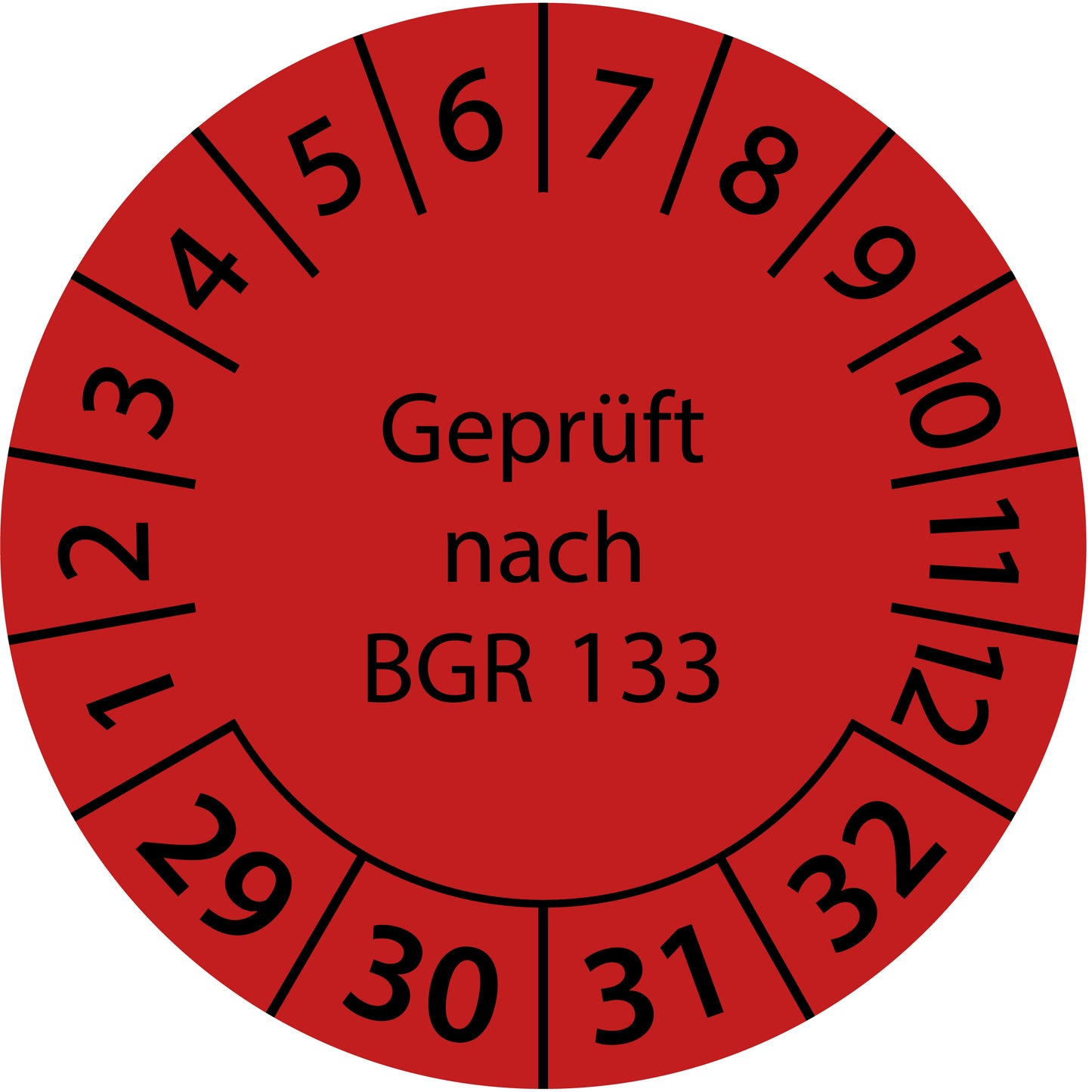 Mehrjahresprüfetiketten, Geprüft nach BGR 133, Startjahr: 2029 aus Papier oder Plastik