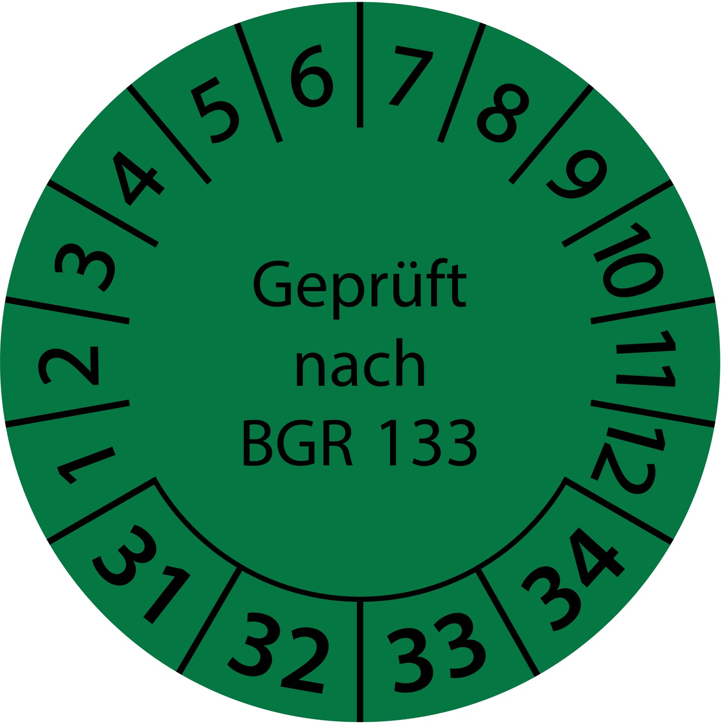 Mehrjahresprüfetiketten, Geprüft nach BGR 133, Startjahr: 2031 aus Papier oder Plastik