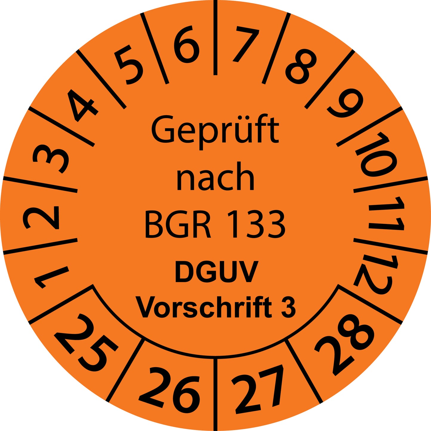 Mehrjahresprüfetiketten, Geprüft nach BRG 133, DGUV Vorschrift 3, Startjahr: 2025 aus Papier oder Plastik