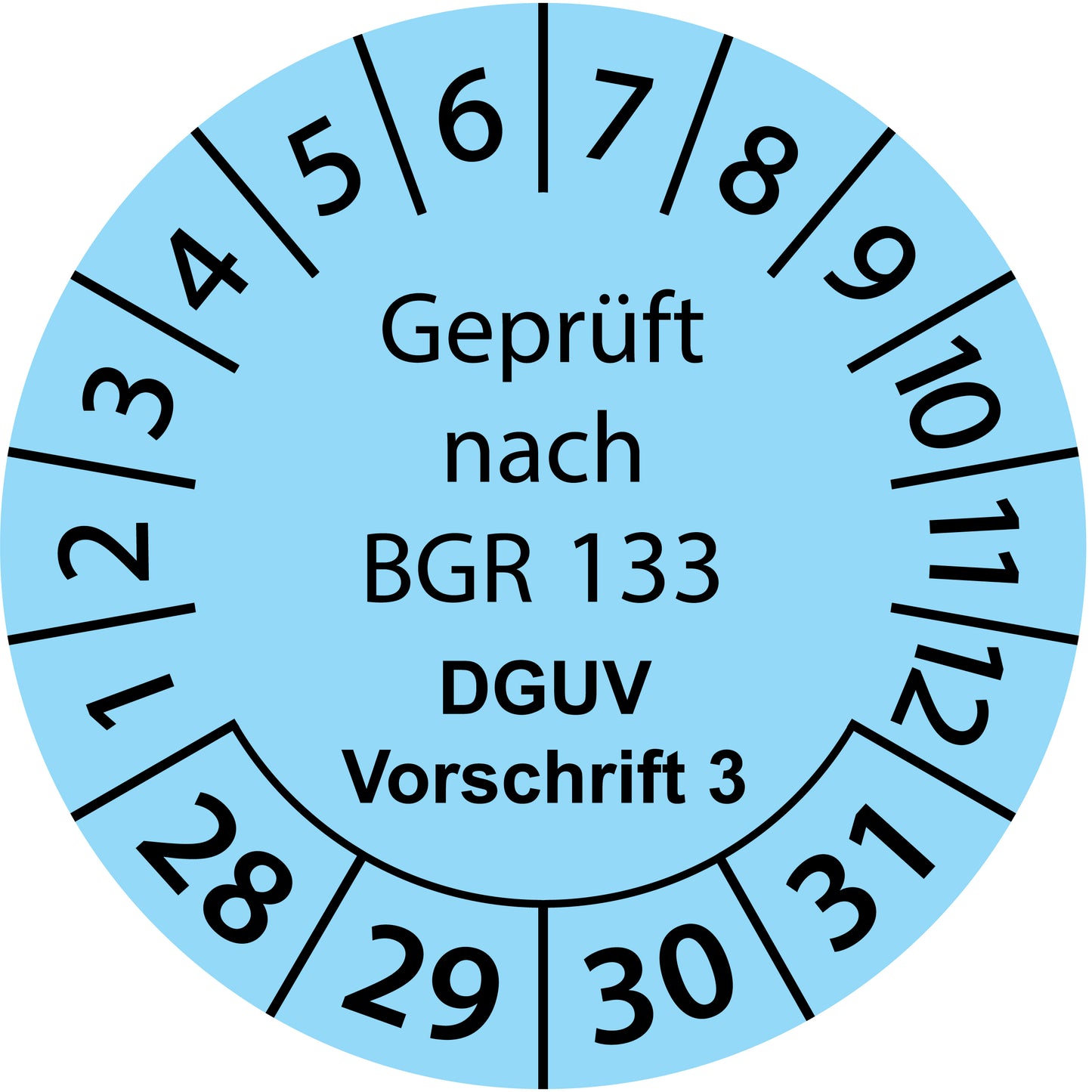 Mehrjahresprüfetiketten, Geprüft nach BGR 133, DGUV Vorschrift 3, Startjahr: 2028 aus Papier oder Plastik