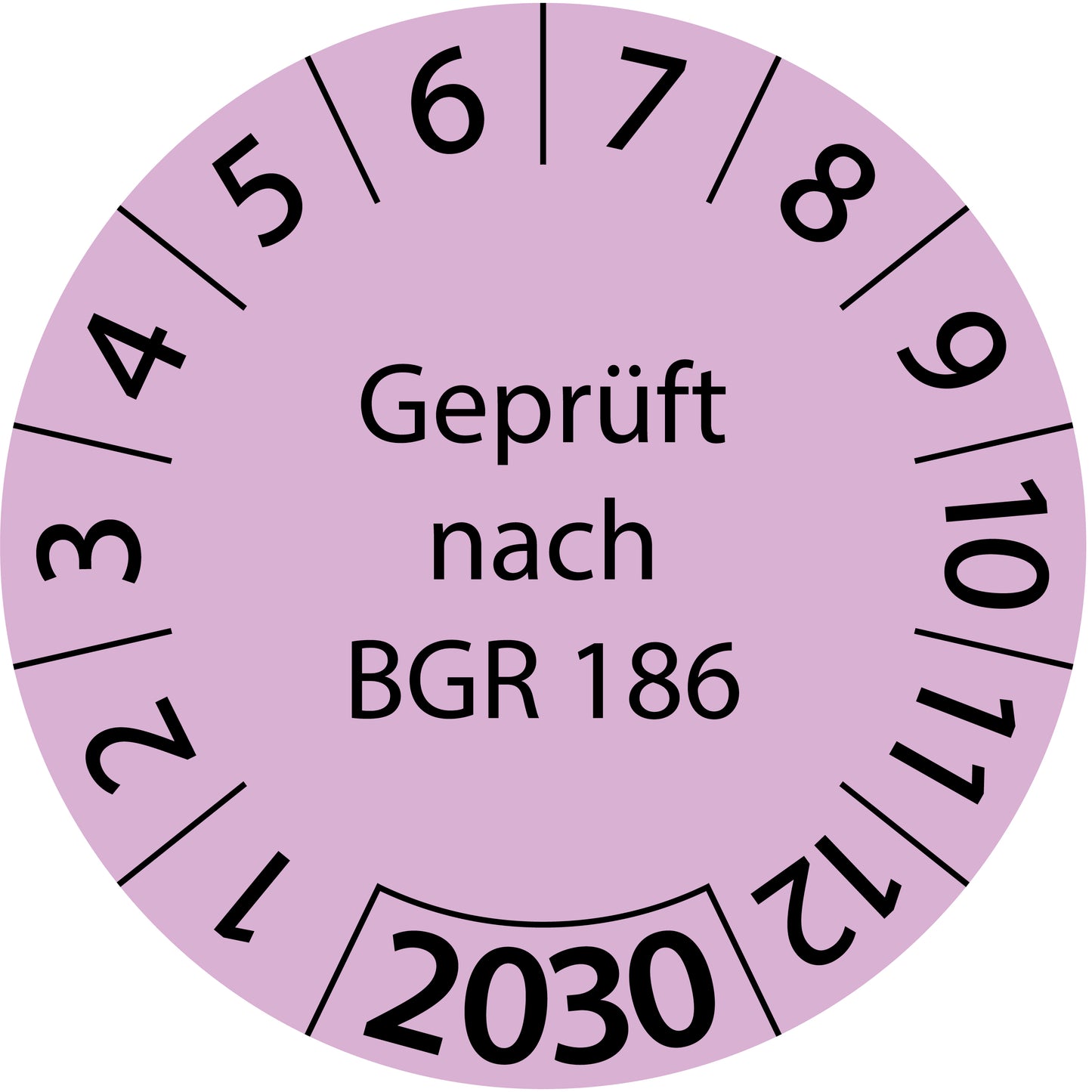 Einjahresprüfetiketten, Geprüft nach BGR 186, Startjahr: 2030 aus Papier oder Plastik