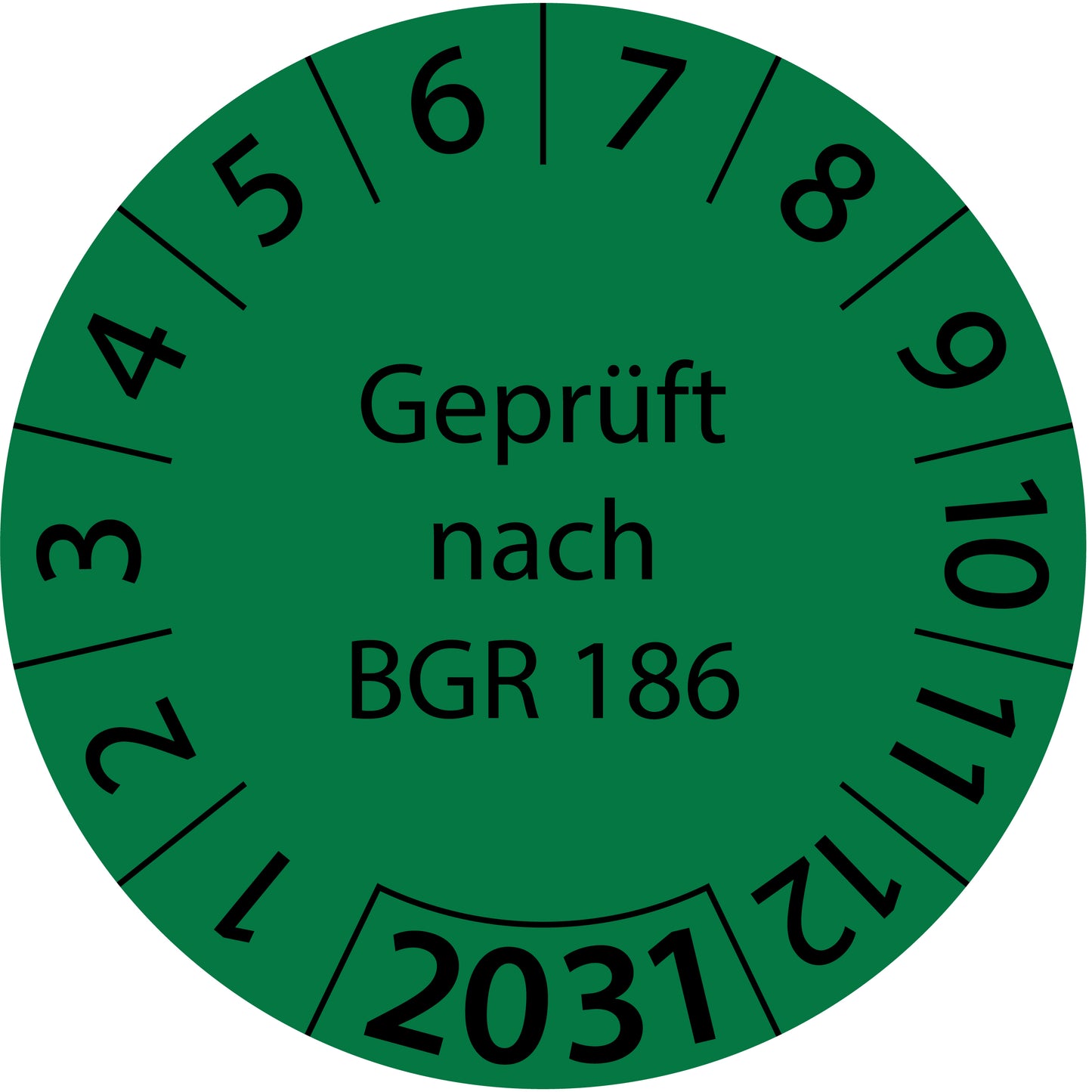 Einjahresprüfetiketten, Geprüft nach BGR 186, Startjahr: 2031 aus Papier oder Plastik