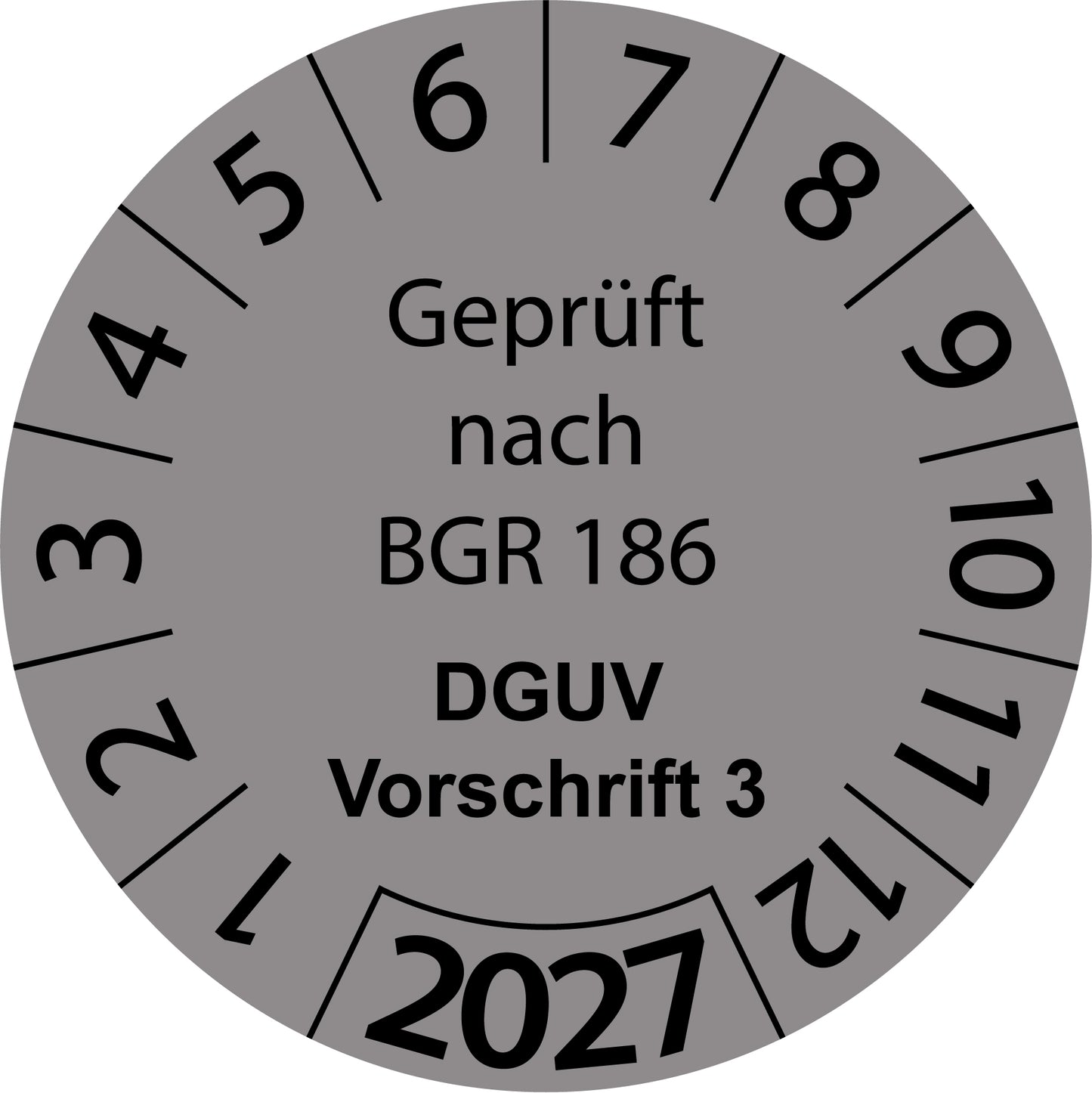 Einjahresprüfetiketten, Geprüft nach BGR 186, DGUV Vorschrift 3, Startjahr: 2027 aus Papier oder Plastik