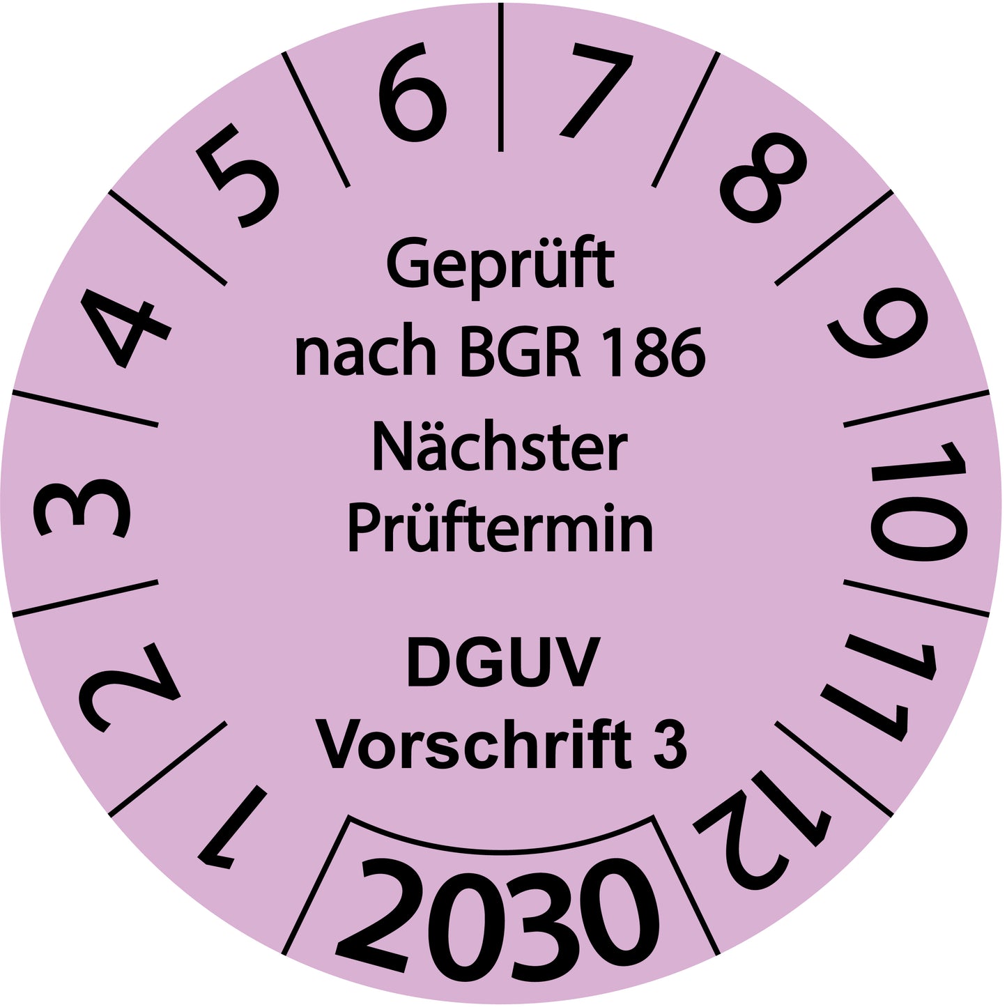 Einjahresprüfetiketten, Geprüft nach BGR 186, Nächster Prüftermin, DGUV Vorschrift 3, Startjahr: 2030 aus Papier oder Plastik