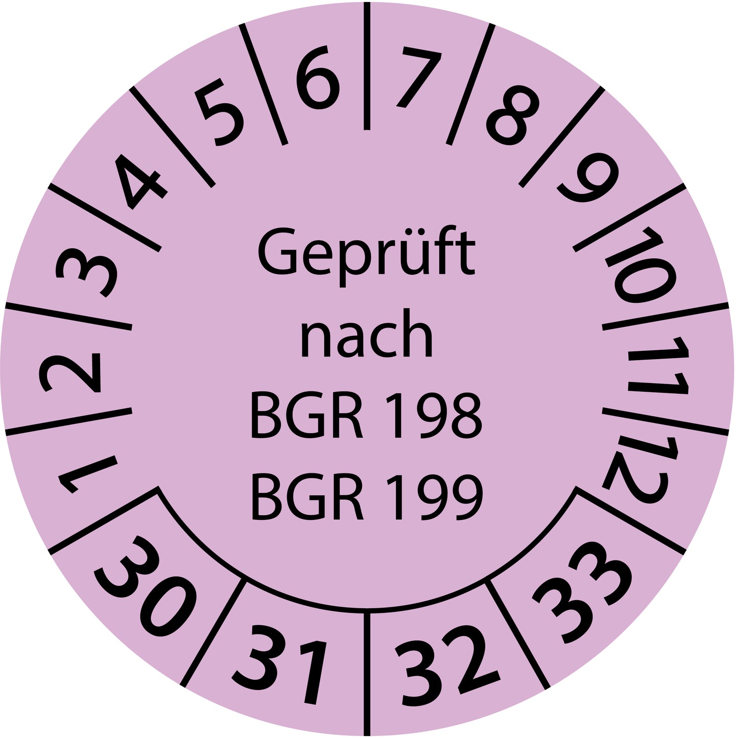 Mehrjahresprüfetiketten, Geprüft nach BGR 198 + 199, Startjahr: 2030 aus Papier oder Plastik