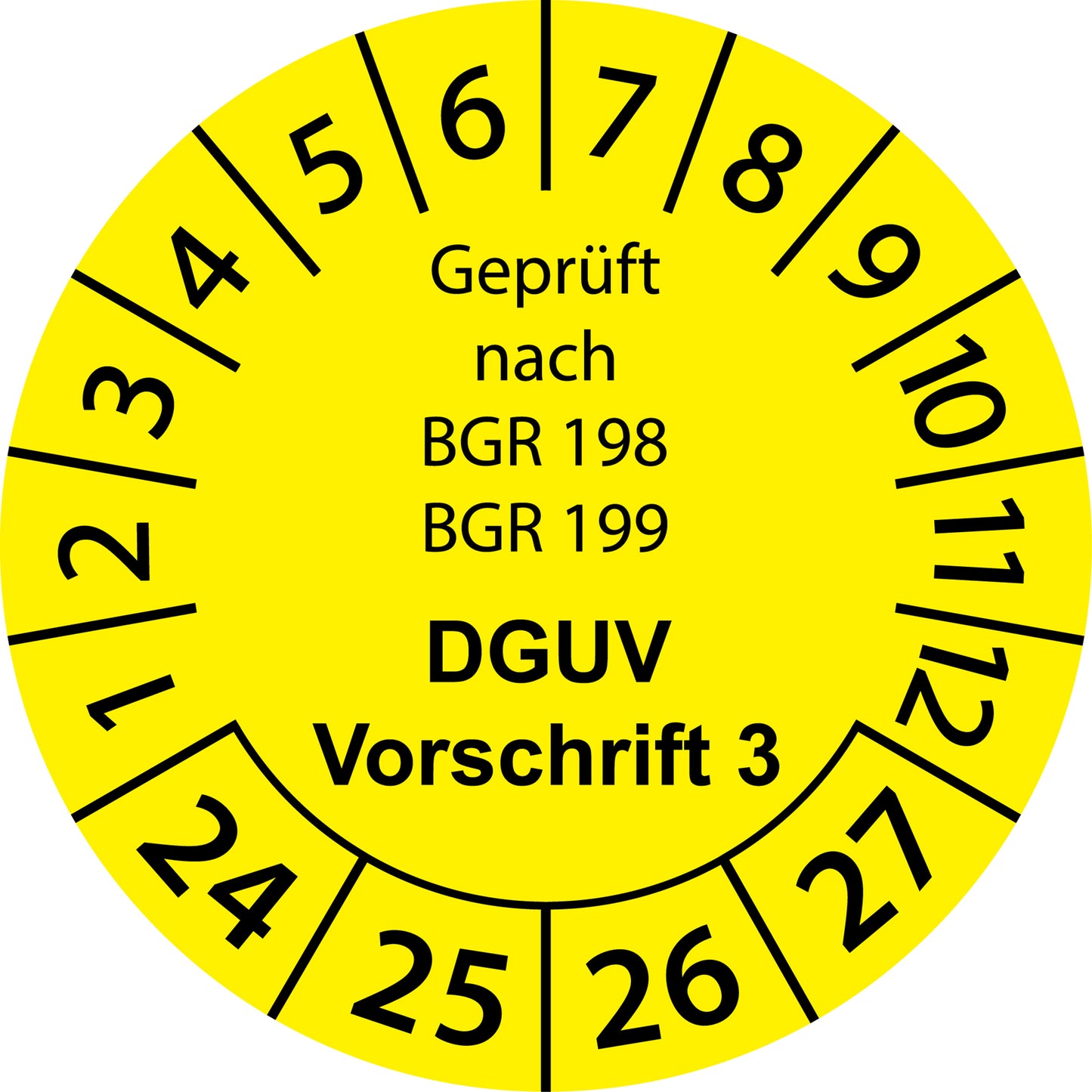 Mehrjahresprüfetiketten, Geprüft nach BGR 198 + BGR 199, DGUV Vorschrift 3, Startjahr: 2024 aus Papier oder Plastik