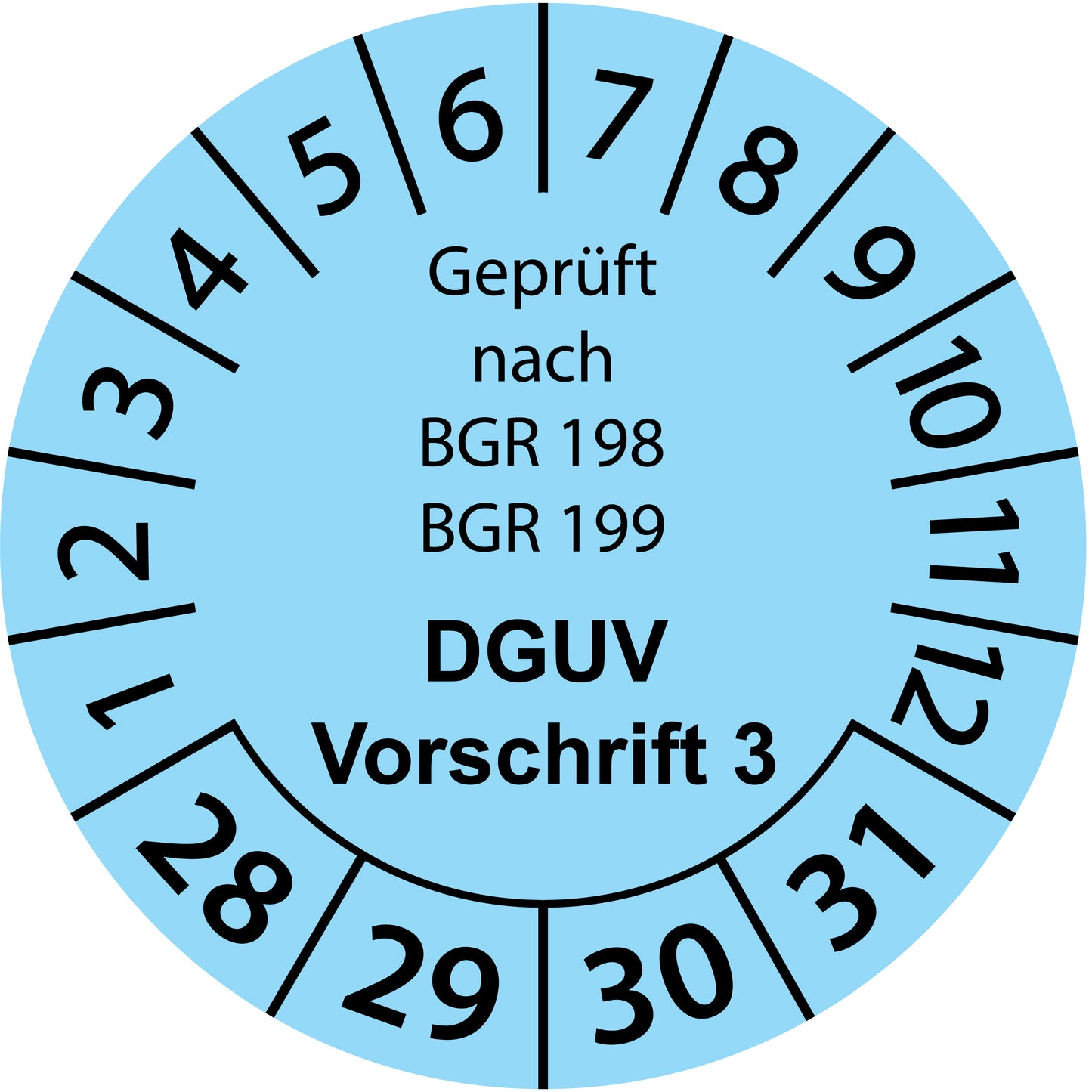 Mehrjahresprüfetiketten, Geprüft nach BGR 198 + 199, DGUV Vorschrift 3, Startjahr: 2028 aus Papier oder Plastik