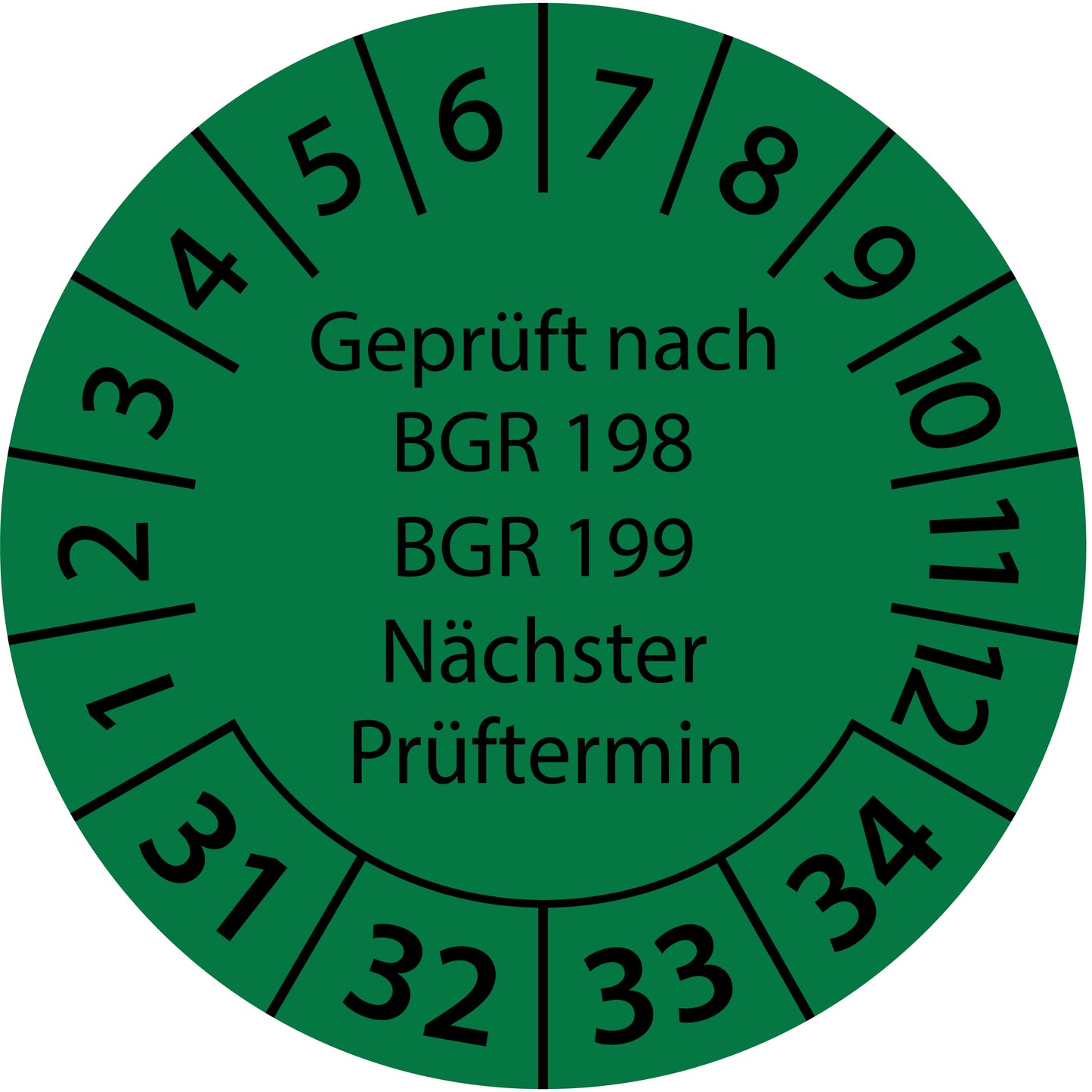 Mehrjahresprüfetiketten, Geprüft nach BGR 198 + 199, Nächster Prüftermin, Startjahr: 2031 aus Papier oder Plastik