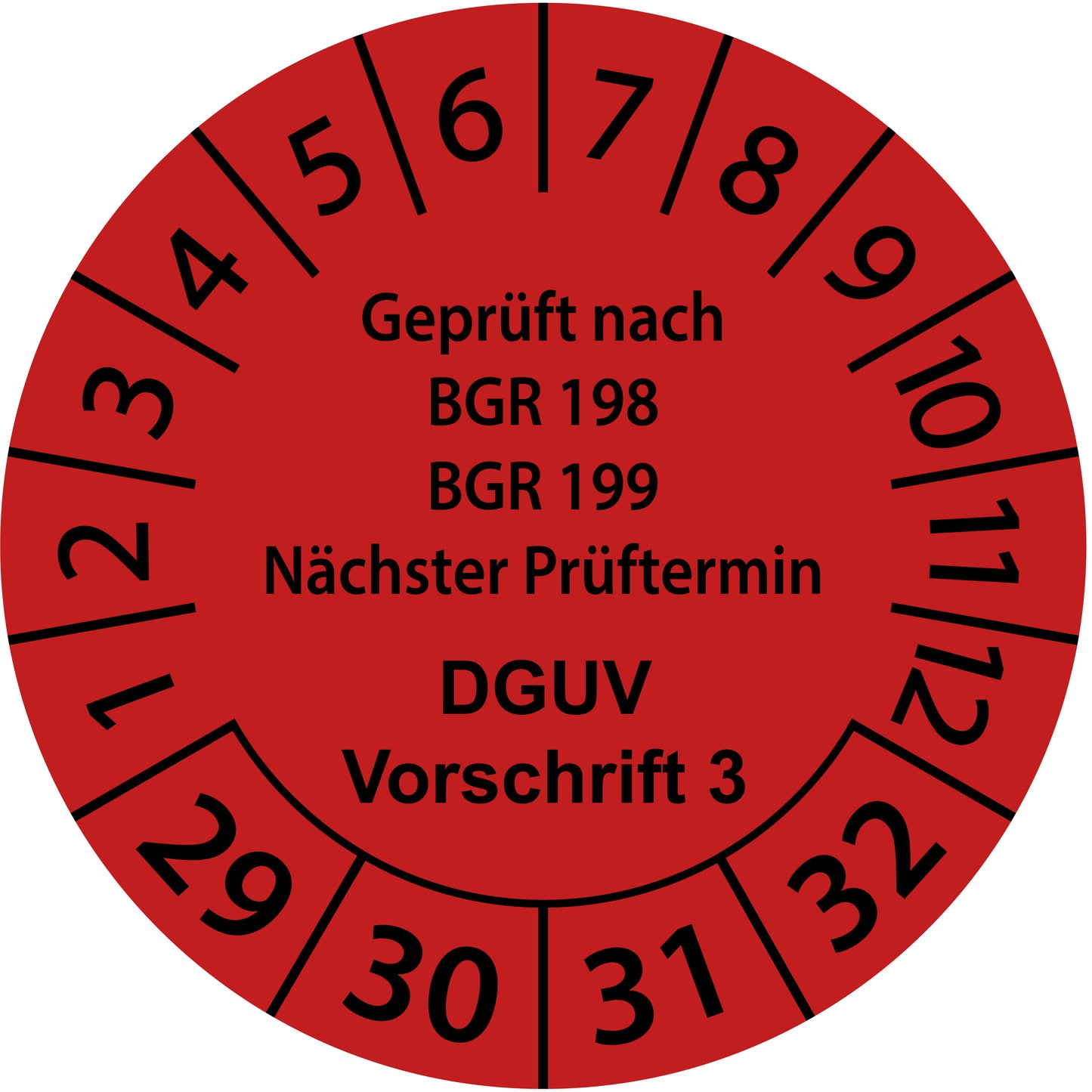 Mehrjahresprüfetiketten, Geprüft nach BGR 198 + 199, Nächster Prüftermin, DGUV Vorschrift 3, Startjahr: 2029 aus Papier oder Plastik