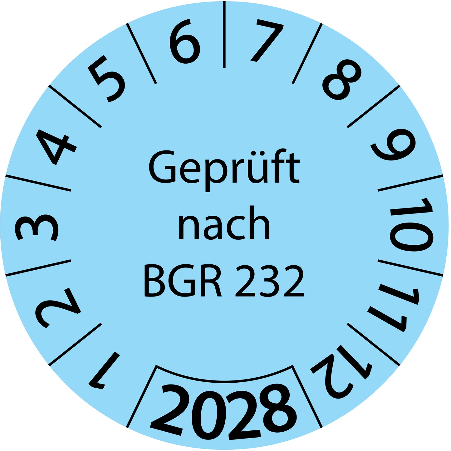 Einjahresprüfetiketten, Geprüft nach BGR 232, Startjahr: 2028 aus Papier oder Plastik