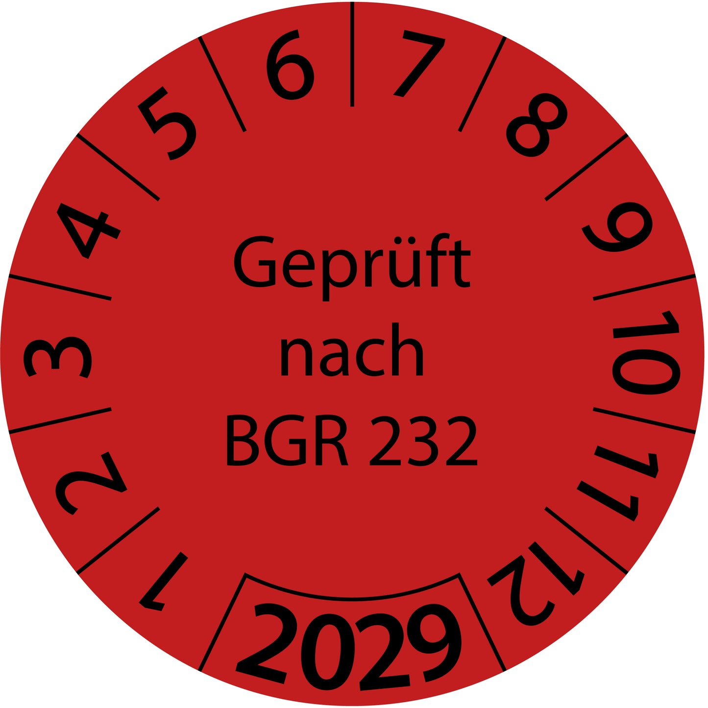Einjahresprüfetiketten, Geprüft nach BGR 232, Startjahr: 2029 aus Papier oder Plastik