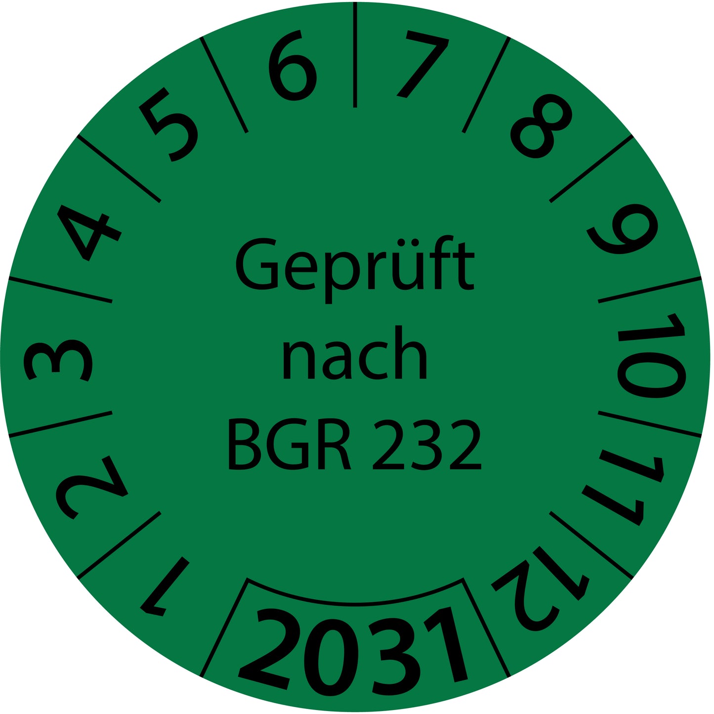 Einjahresprüfetiketten, Geprüft nach BGR 232, Startjahr: 2031 aus Papier oder Plastik