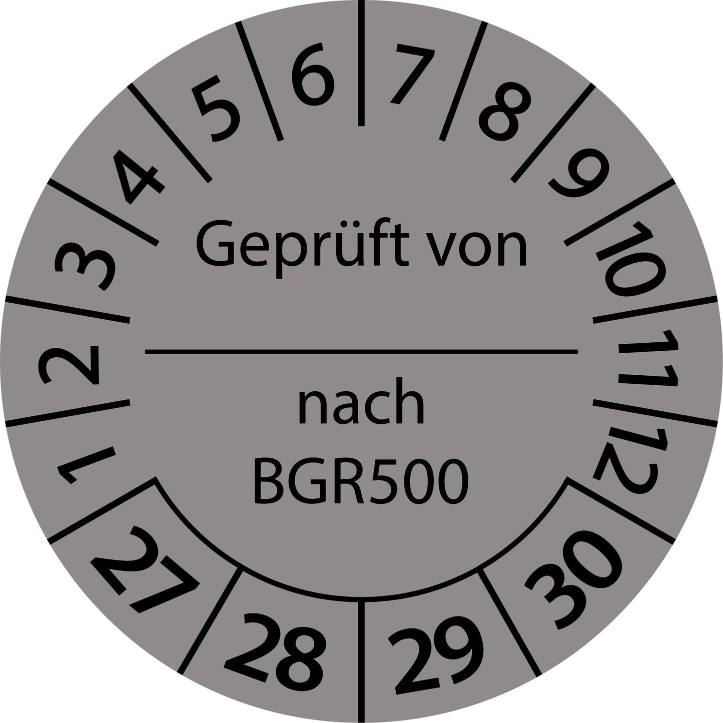 Mehrjahresprüfetiketten, Geprüft von ... nach BGR 500, Startjahr: 2027 aus Papier oder Plastik