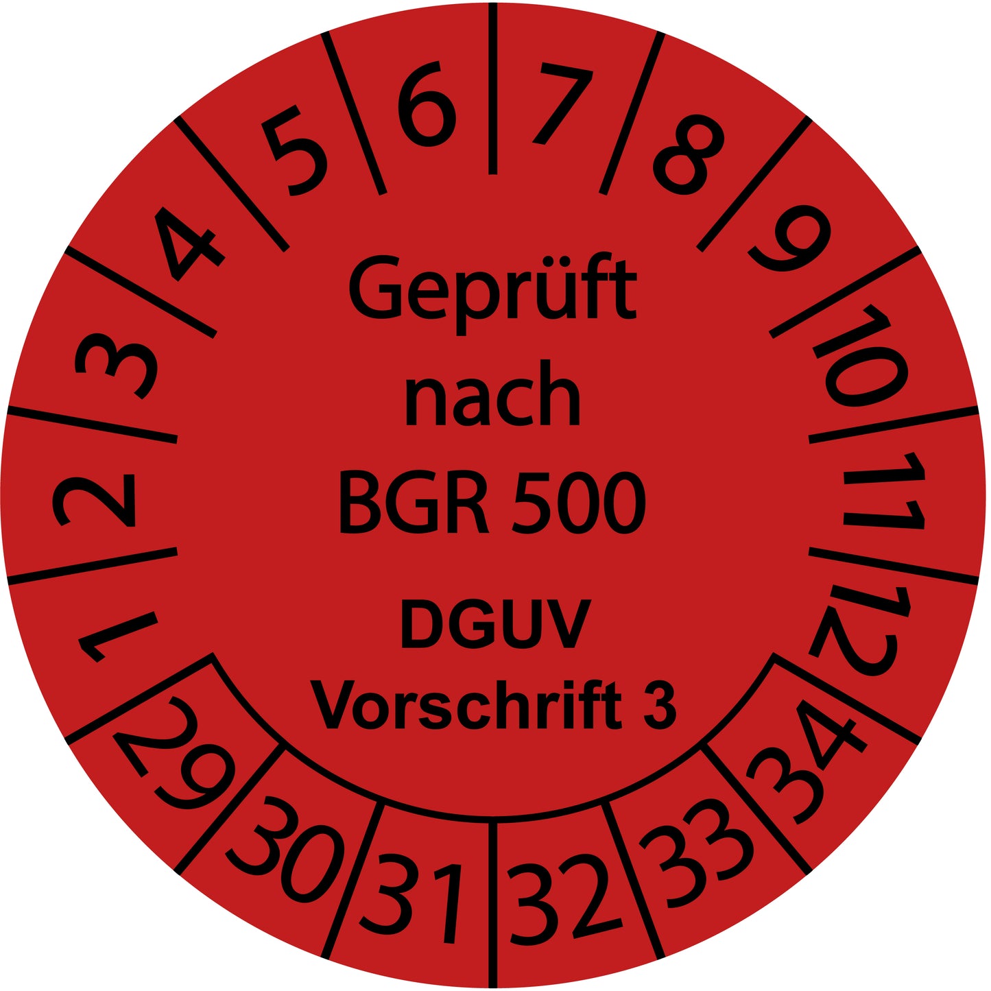 Mehrjahresprüfetiketten, Geprüft nach BGR 500, DGUV Vorschrift 3, Startjahr: 2029 aus Papier oder Plastik