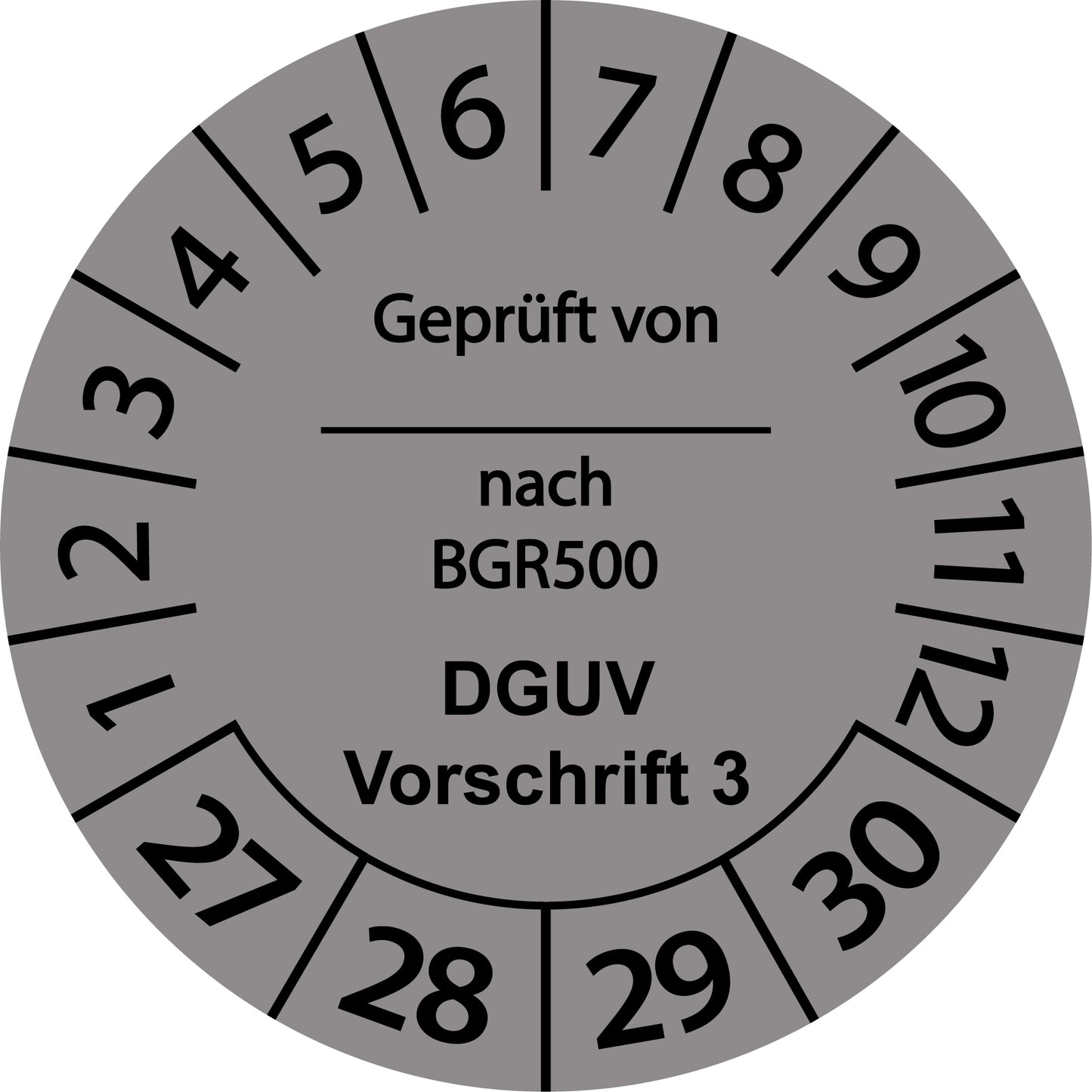 Mehrjahresprüfetiketten, Geprüft von ... nach BGR 500, DGUV Vorschrift 3, Startjahr: 2027 aus Papier oder Plastik