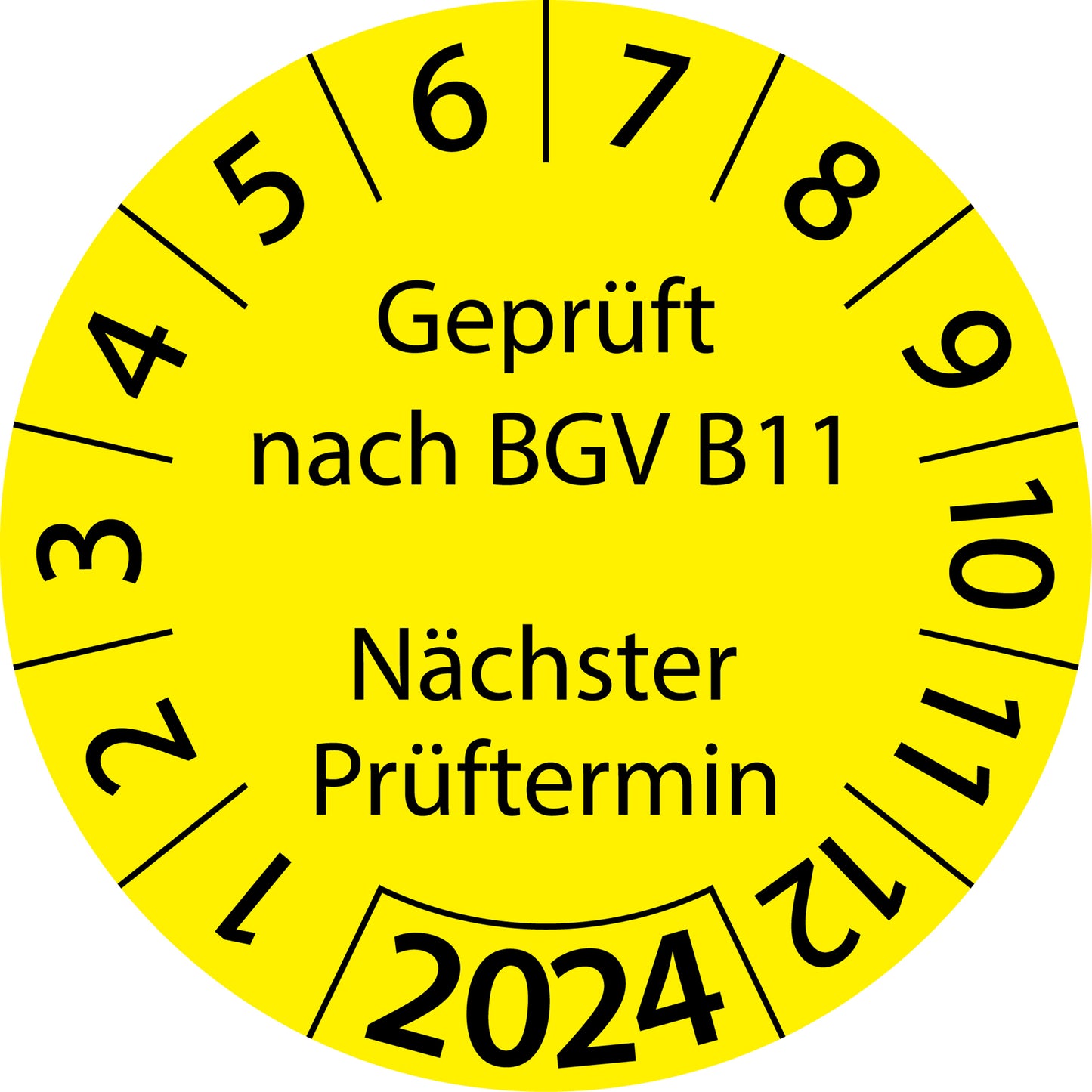 Einjahresprüfetiketten, Geprüft nach BGV B11, Nächster Prüftermin, Startjahr: 2024 aus Papier oder Plastik