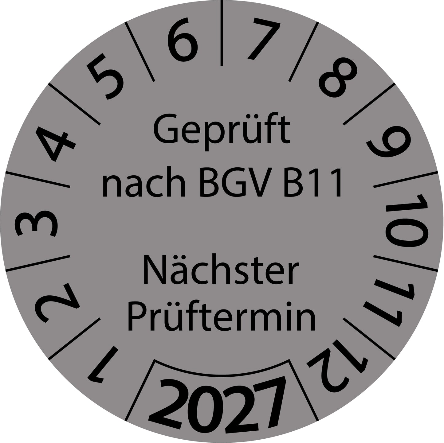 Einjahresprüfetiketten, Geprüft nach BGV B11, Nächster Prüftermin, Startjahr: 2027 aus Papier oder Plastik