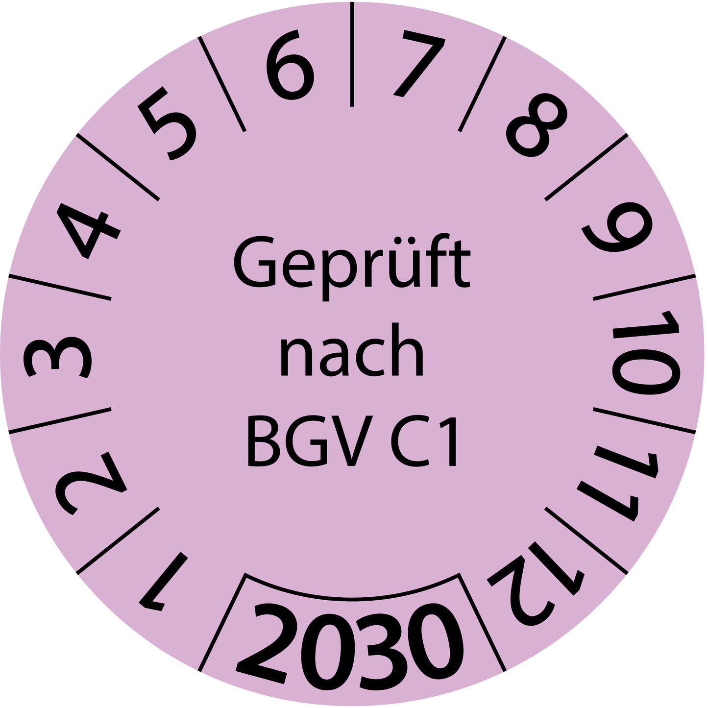 Einjahresprüfetiketten, Geprüft nach BGV C1, Startjahr: 2030 aus Papier oder Plastik
