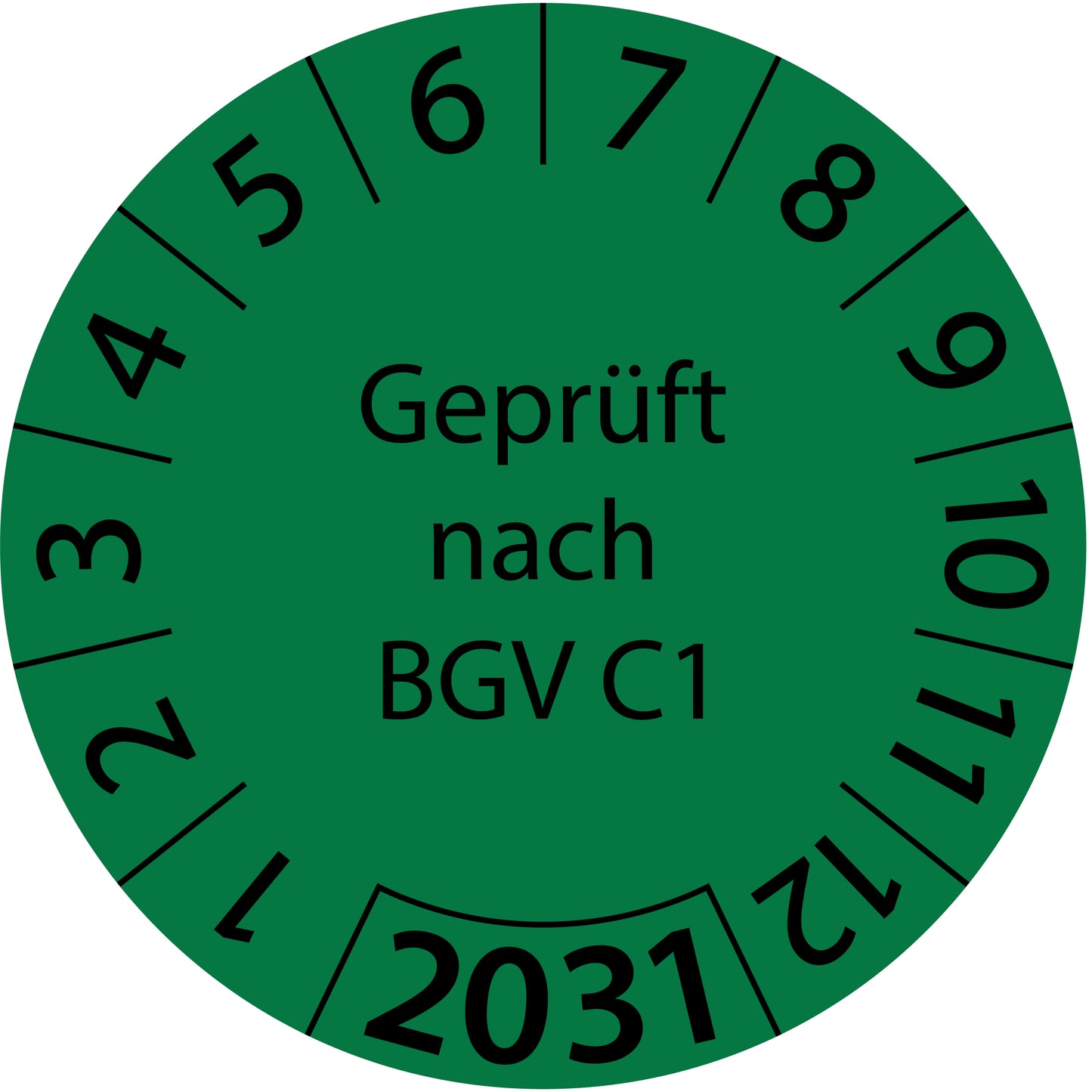 Einjahresprüfetiketten, Geprüft nach BGV C1, Startjahr: 2031 aus Papier oder Plastik