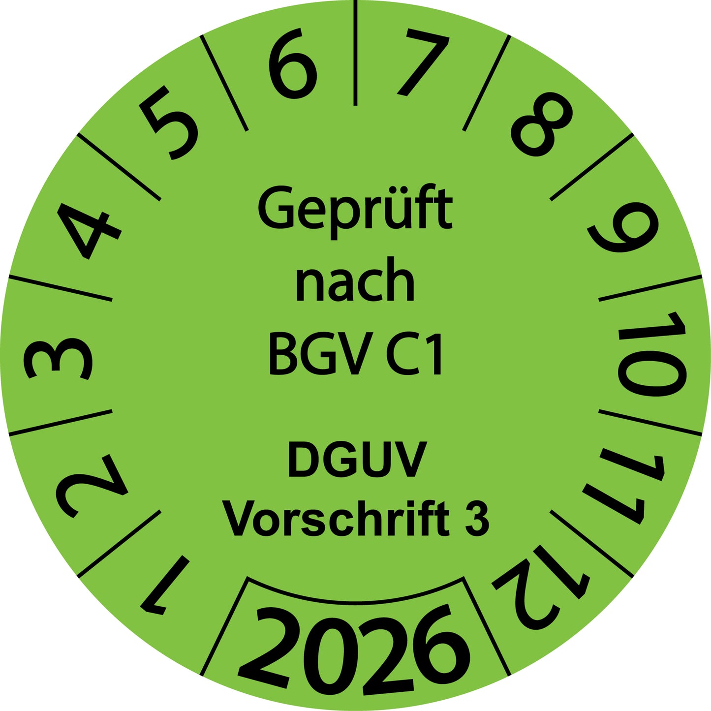 Einjahresprüfetiketten, Geprüft nach BGV C1, DGUV Vorschrift 3, Startjahr: 2026 aus Papier oder Plastik