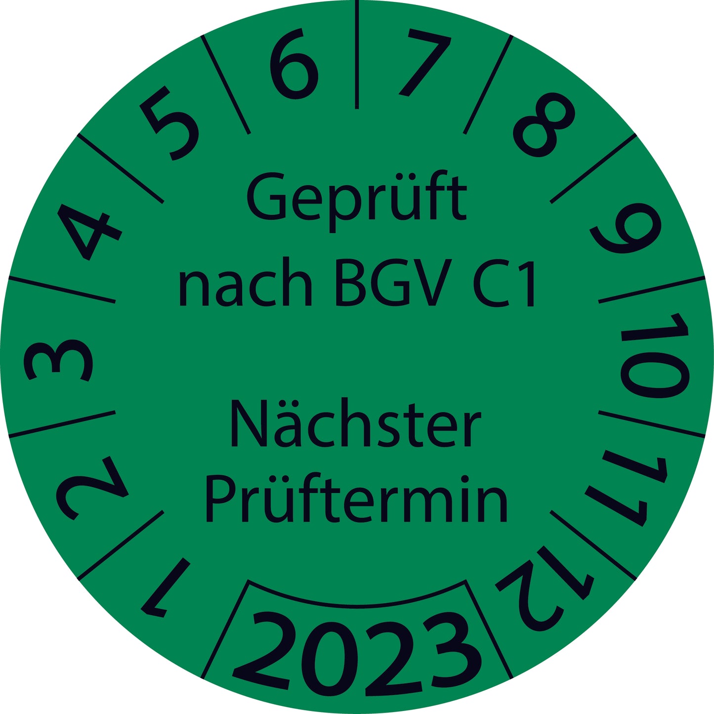 Einjahresprüfetiketten, Geprüft nach BGV C1 Nächster Prüftermin, Startjahr: 2023 aus Papier oder Plastik