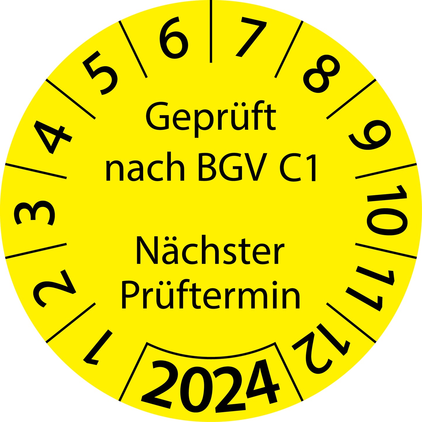 Einjahresprüfetiketten, Geprüft nach BGV C1, Nächster Prüftermin, Startjahr: 2024 aus Papier oder Plastik