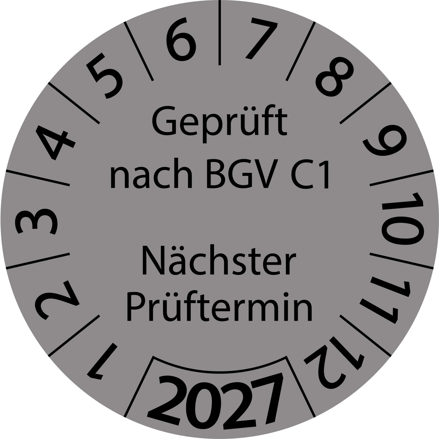 Einjahresprüfetiketten, Geprüft nach BGV C1, Nächster Prüftermin, Startjahr: 2027 aus Papier oder Plastik