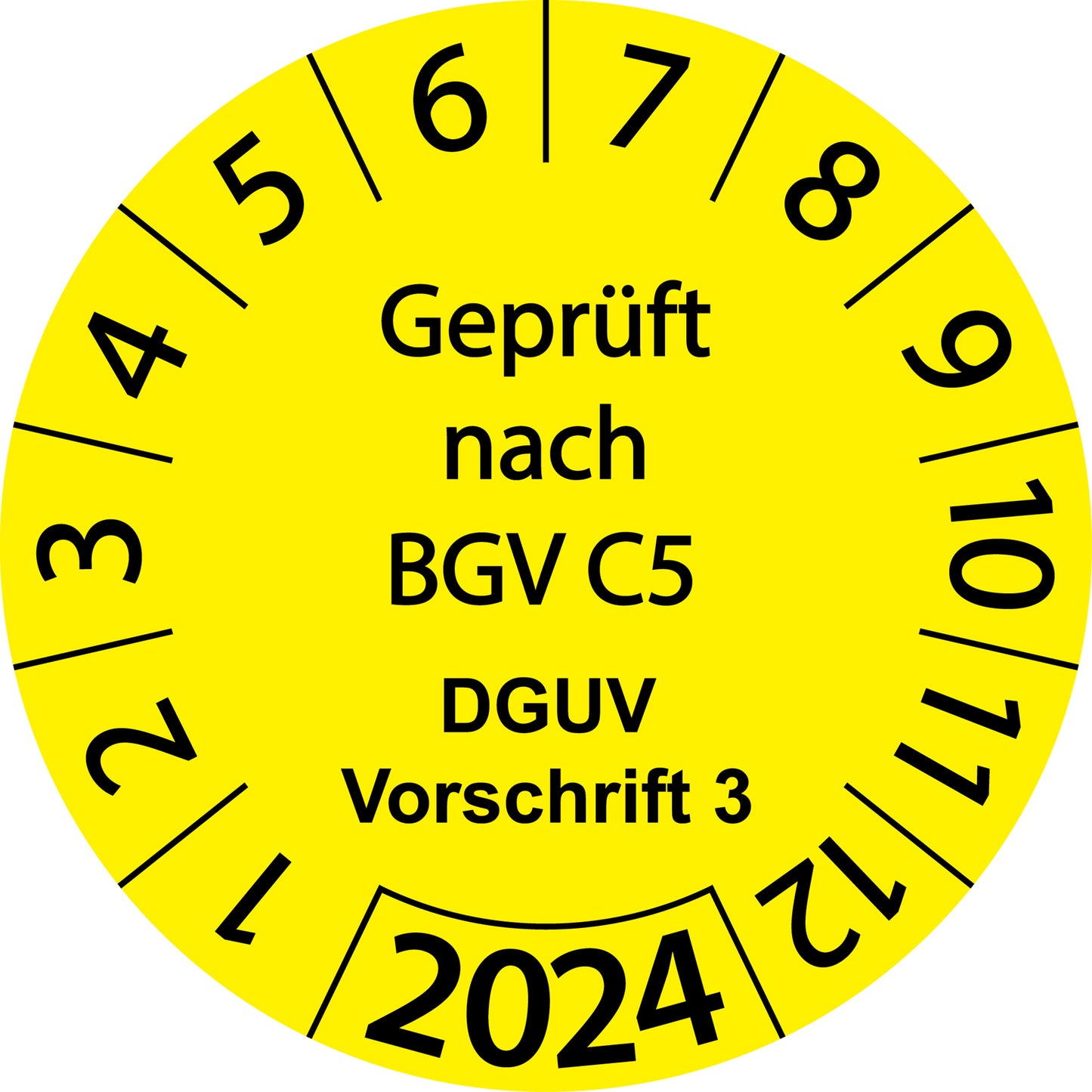Einjahresprüfetiketten, Geprüft nach BGV C5, DGUV Vorschrift 3, Startjahr: 2024 aus Papier oder Plastik