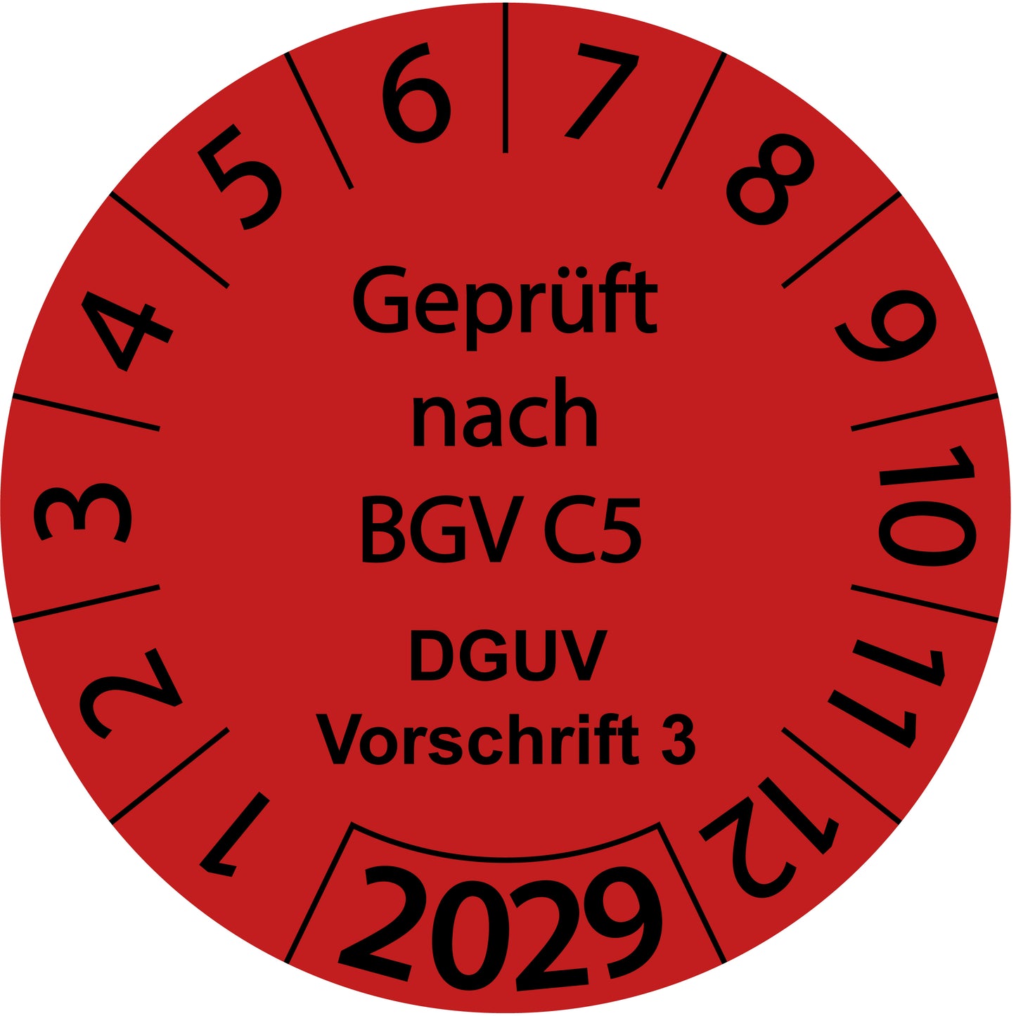 Einjahresprüfetiketten, Geprüft nach BGV C5, DGUV Vorschrift 3, Startjahr: 2029 aus Papier oder Plastik