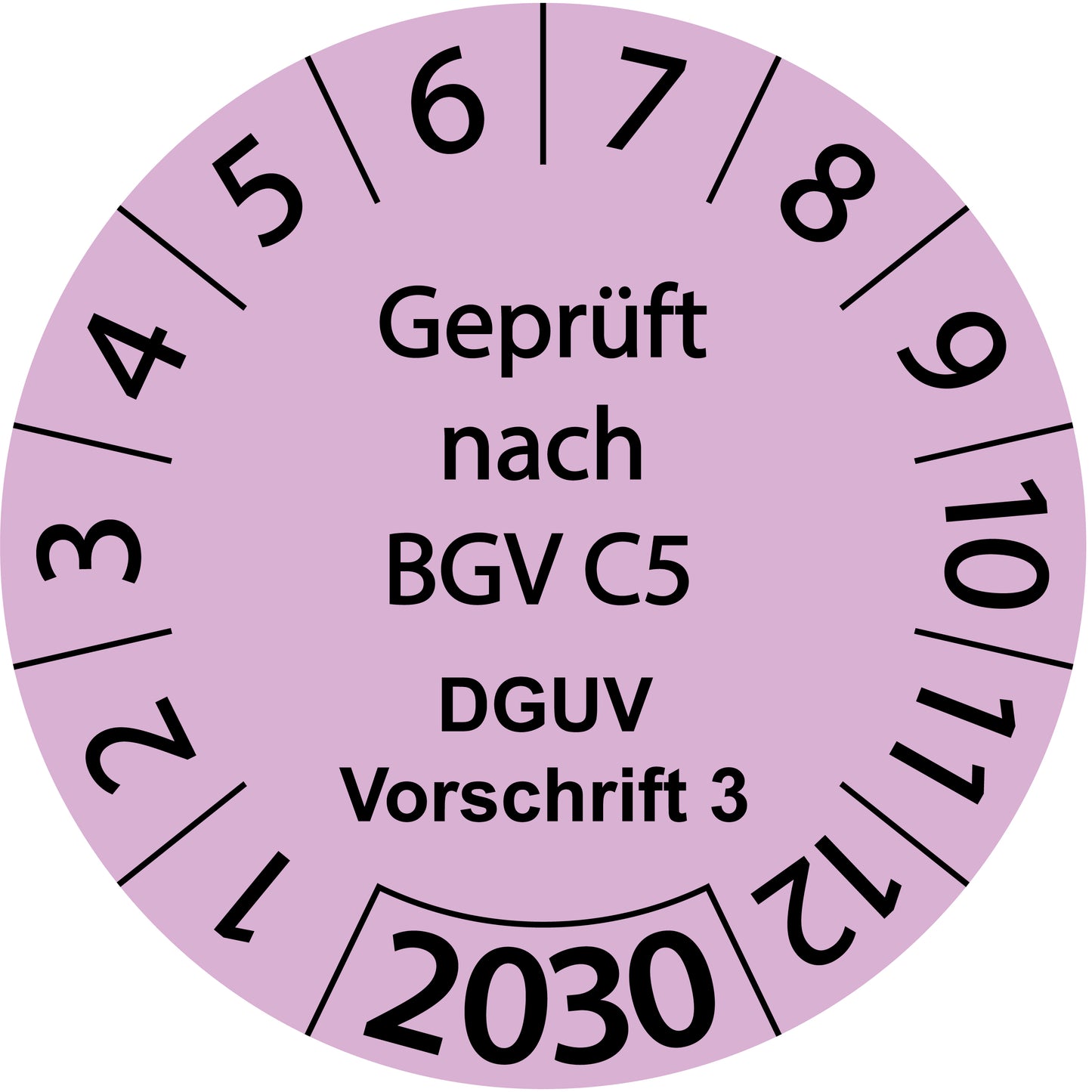 Einjahresprüfetiketten, Geprüft nach BGV C5, DGUV Vorschrift 3, Startjahr: 2030 aus Papier oder Plastik