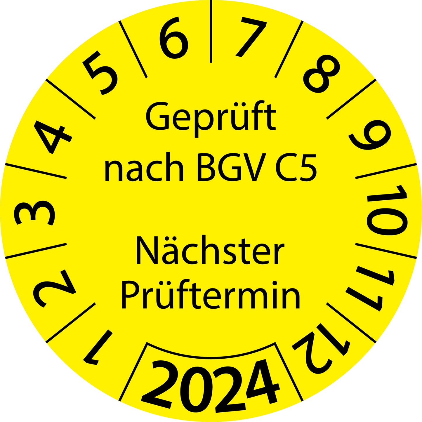 Einjahresprüfetiketten, Geprüft nach BGV C5, Nächster Prüftermin, Startjahr: 2024 aus Papier oder Plastik