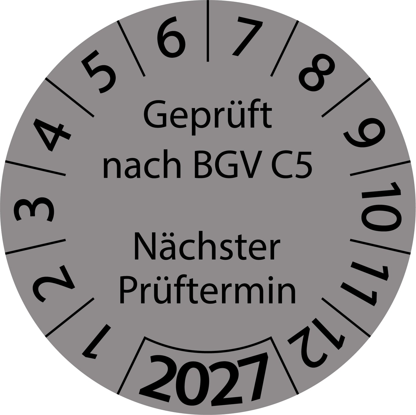 Einjahresprüfetiketten, Geprüft nach BGV C5, Nächster Prüftermin, Startjahr: 2027 aus Papier oder Plastik