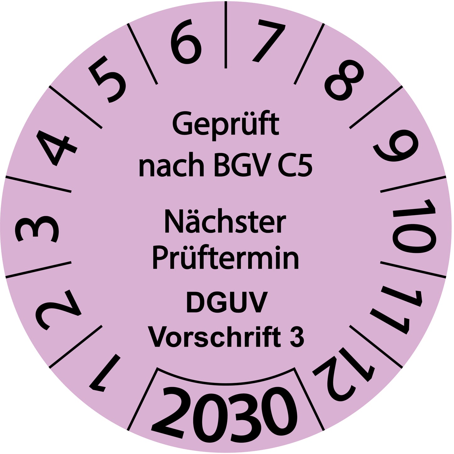 Einjahresprüfetiketten, Geprüft nach BGV C5, Nächster Prüftermin, DGUV Vorschrift 3, Startjahr: 2030 aus Papier oder Plastik