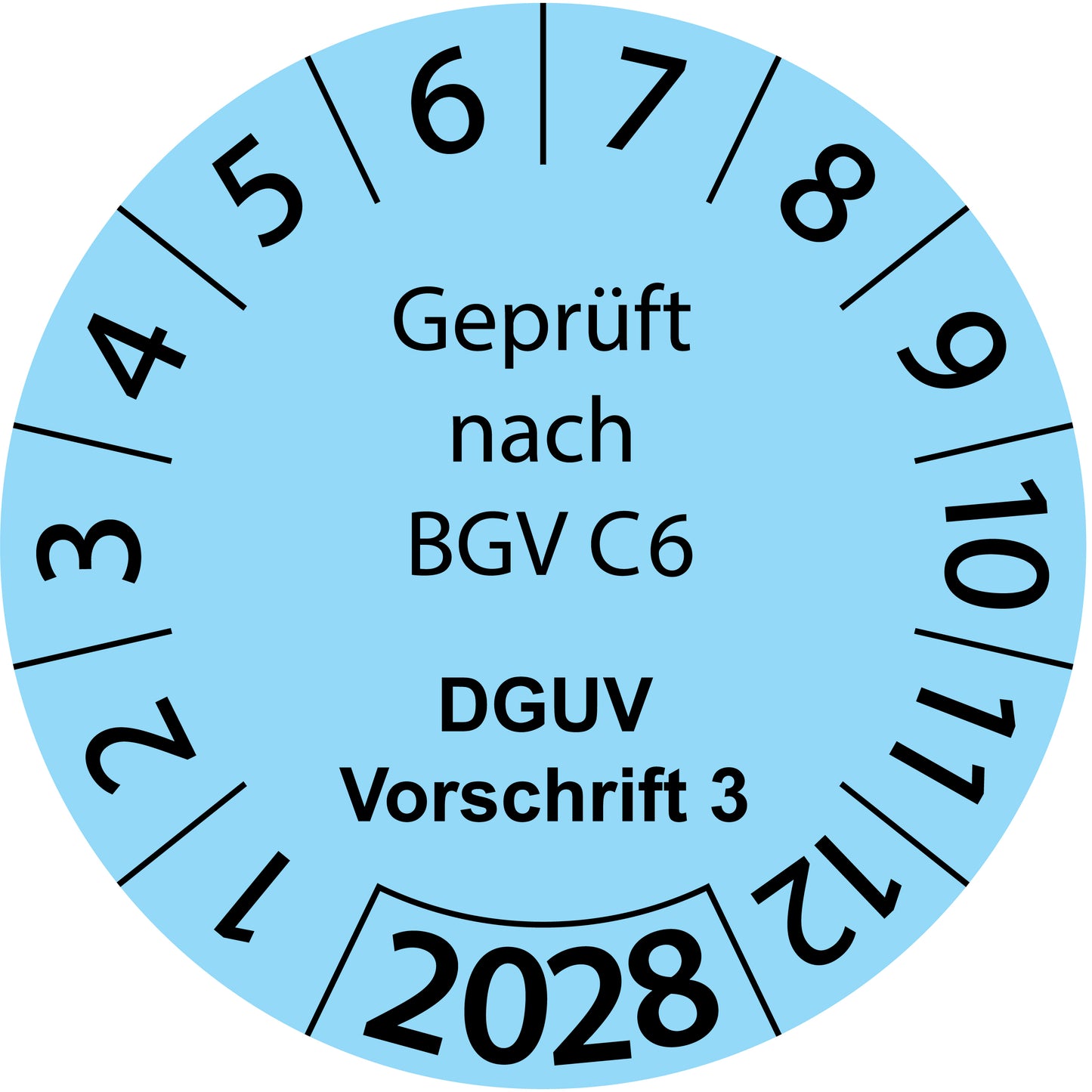 Einjahresprüfetiketten, Geprüft nach BGV C6, DGUV Vorschrift 3, Startjahr: 2028 aus Papier oder Plastik