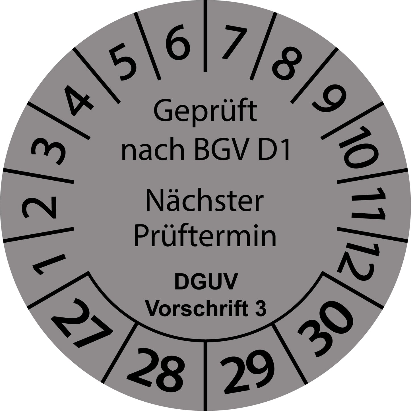 Mehrjahresprüfetiketten, Geprüft nach BGV D1, Nächster Prüftermin, DGUV Vorschrift 3, Startjahr: 2027 aus Papier oder Plastik