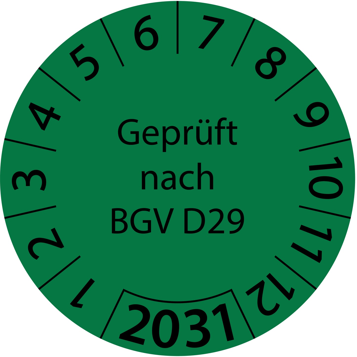 Einjahresprüfetiketten, Geprüft nach BGV D29, Startjahr: 2031 aus Papier oder Plastik