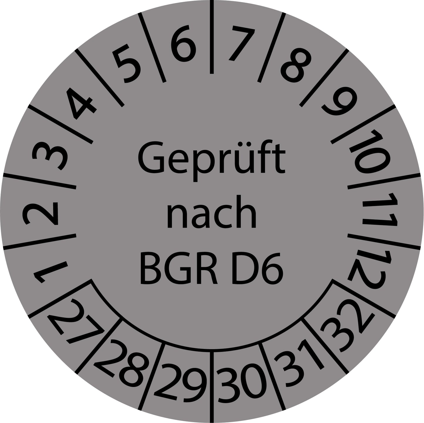 Mehrjahresprüfetiketten, Geprüft nach BGR D6, Startjahr: 2027 aus Papier oder Plastik